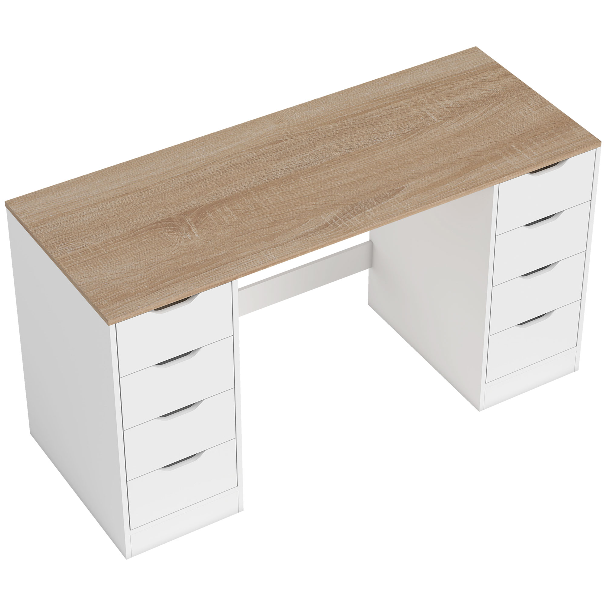 HOMCOM Schreibtisch mit 8 Schubladen Bürotisch 140 x 53 x 75 cm Moderner Computertisch für Büro, Wohnzimmer Weiß Aosom