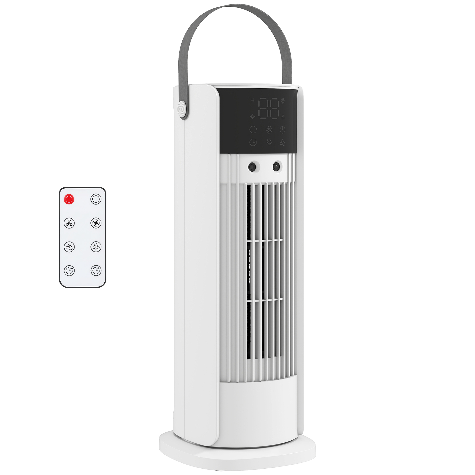 HOMCOM Tischventilator Ventilator mit Nebelfunktion, RGB-Licht, 3 Geschwindigkeiten, 90° Oszillation, 10-Stunden-Timer Turmventilator mit Griff, Fernbedienung, für Büro Camping Aosom