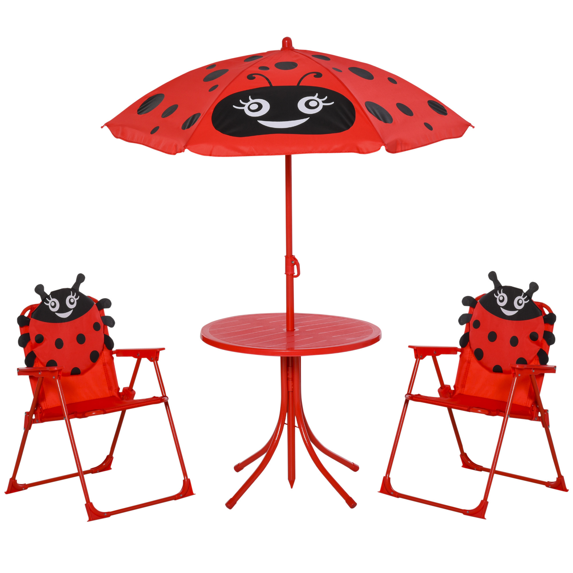 Outsunny Kindersitzgruppe Camping Gartentisch 2 Klappstühle Sonnenschirm 4tlg. Kindersitzgarnitur Gartenmöbel für 3-5 Jahre Rot   Aosom