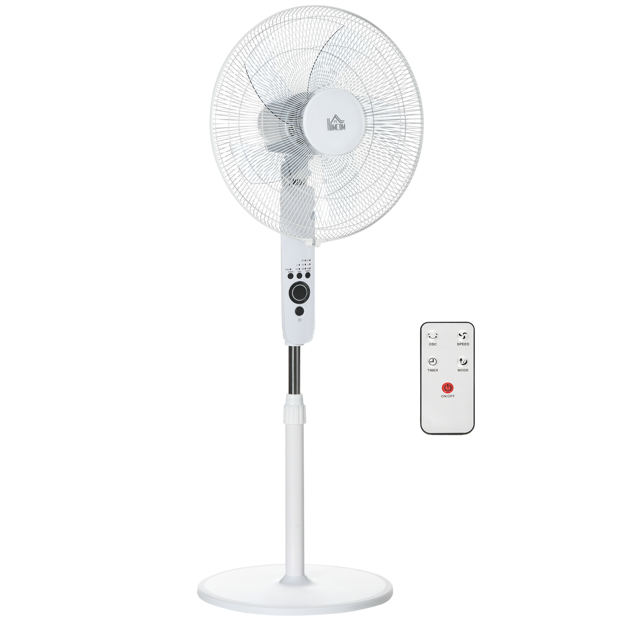 HOMCOM Standventilator mit Fernbedienung, Ventilator, Höhenverstellbarer Lüfter, 3 Geschwindigkeitsstufen, Verstellbarer Neigungswinkel, Metall, Schwarz, Ø44,5 x H110-124 cm Aosom