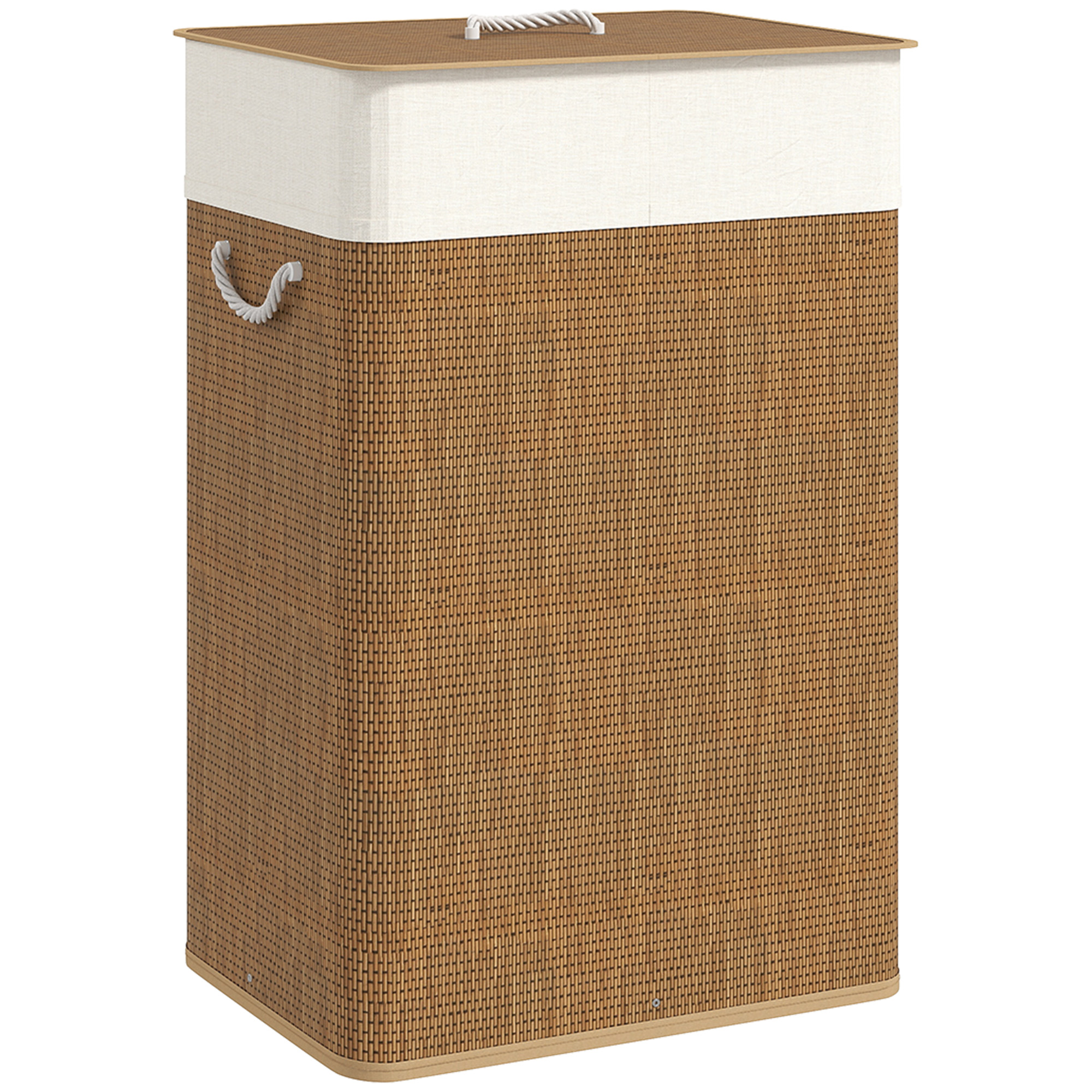 HOMCOM Bambus Wäschekorb mit Deckel 72 L Wäschesammler mit Seilgriffen, herausnehmbarer Wäschesack, Laundry Baskets Wäschesortierer für Waschküche Schlafzimmer Badezimmer Braun   Aosom