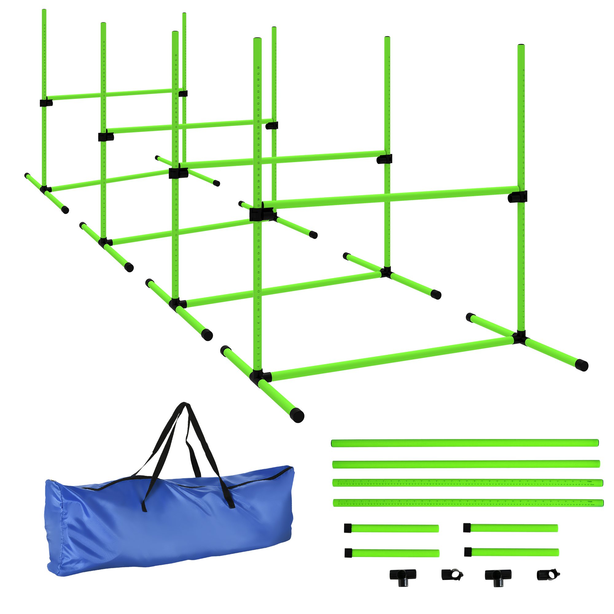 PawHut Agility Set Hunde 4-teiliges höhenverstellbar Agility-Ausrüstung für Hundetraining Steckhürdenset mit 4 Hürden Tragetasche Agilityset für Spiele Training Grün   Aosom