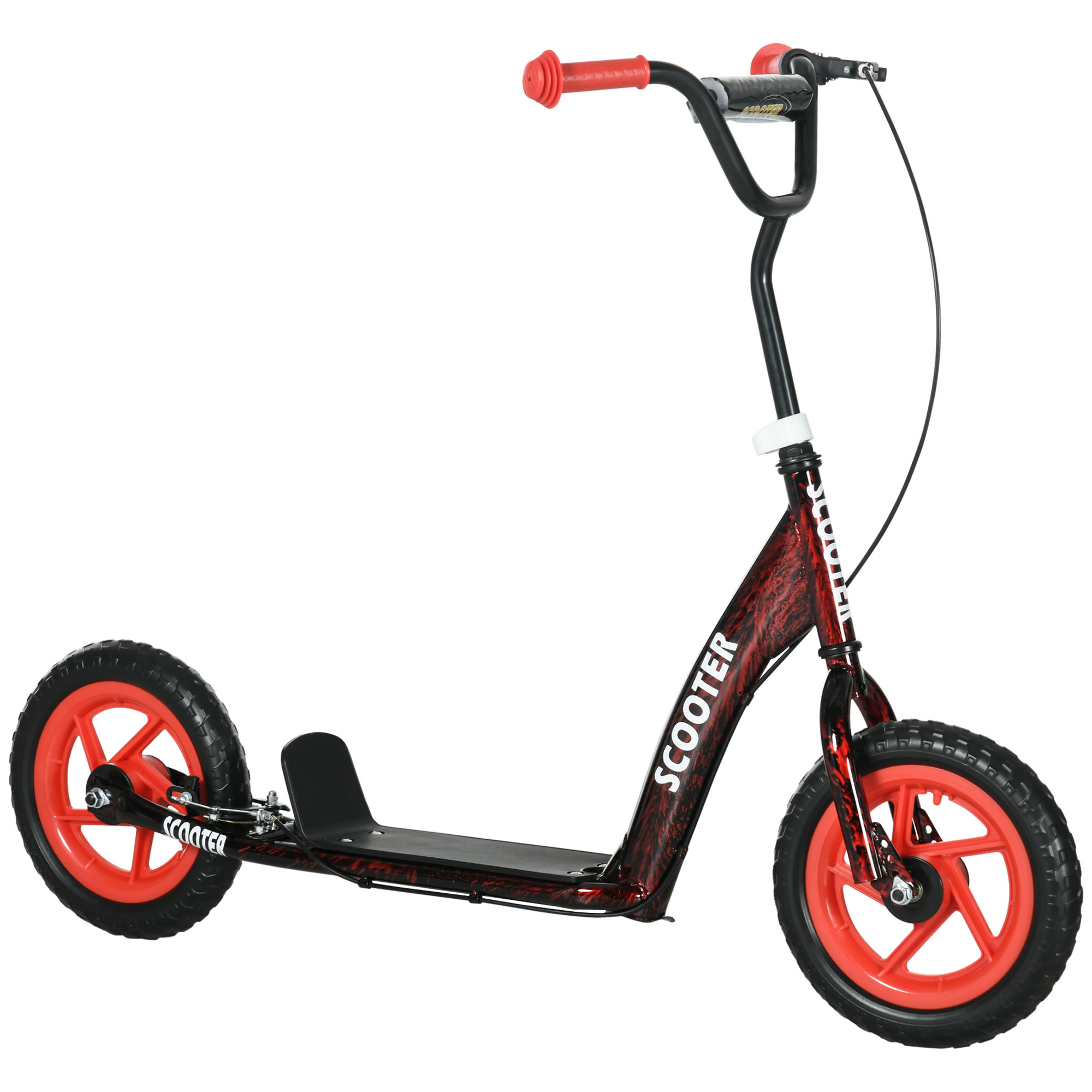 AIYAPLAY Kinderroller Scooter Tretroller mit verstellbarem Lenker, großen Rädern, Handbremse, Kickscooter, 11,8 Zoll Cityroller für 6-12 Jahren Jungen und Mädchen Stahl Rot Aosom