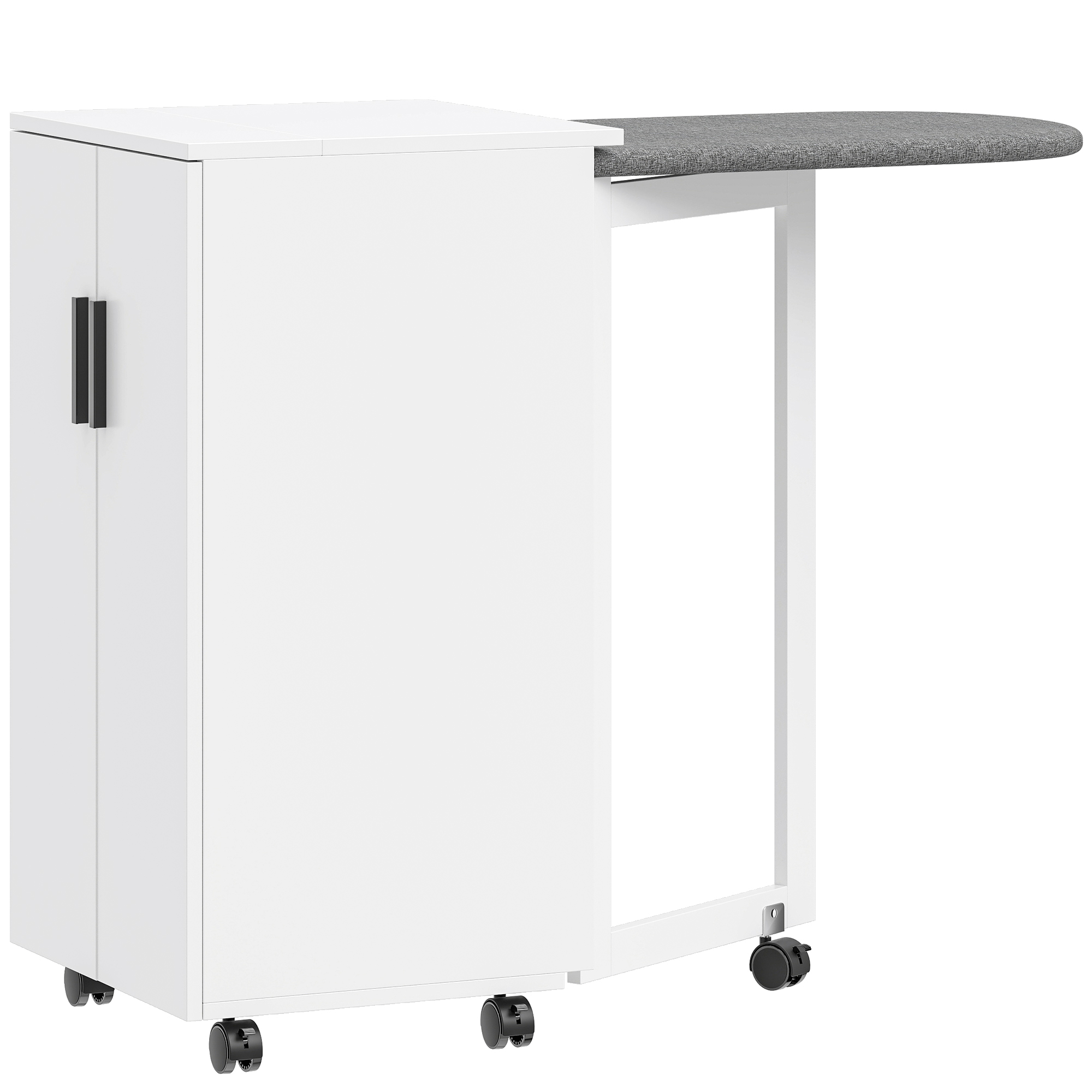 HOMCOM Faltbarer Bügelbrettschrank mit 2 Türen und verstellbaren Regalen, Klappbarer Bügeltisch für mit Aufbewahrung und Soft-Close-Scharnieren, für Waschküche, 99,5 x 43 x 83 cm Weiß Aosom