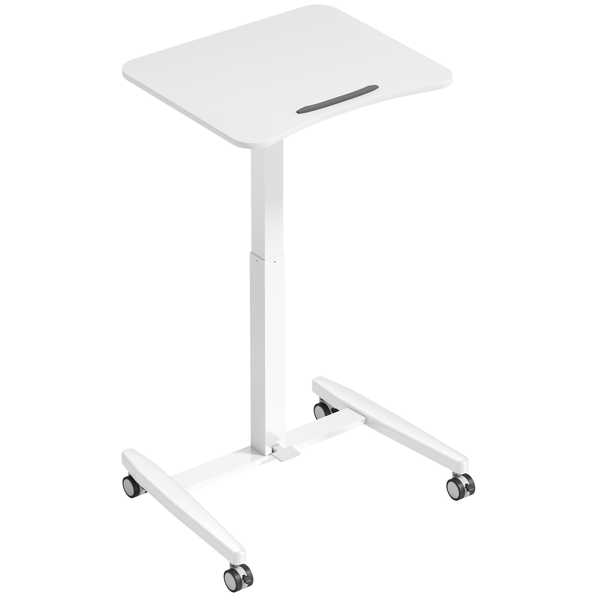 HOMCOM Laptoptisch Höhenverstellbar Pneumatisch mit Rollen, Neigbarer Tischplatte, 75-114cm Computertisch mit Sicherheitsstopper, Mobiler Stehpult Schreibtisch für Büro, Sofa, Bett, 60,5x52cm, Weiß Aosom