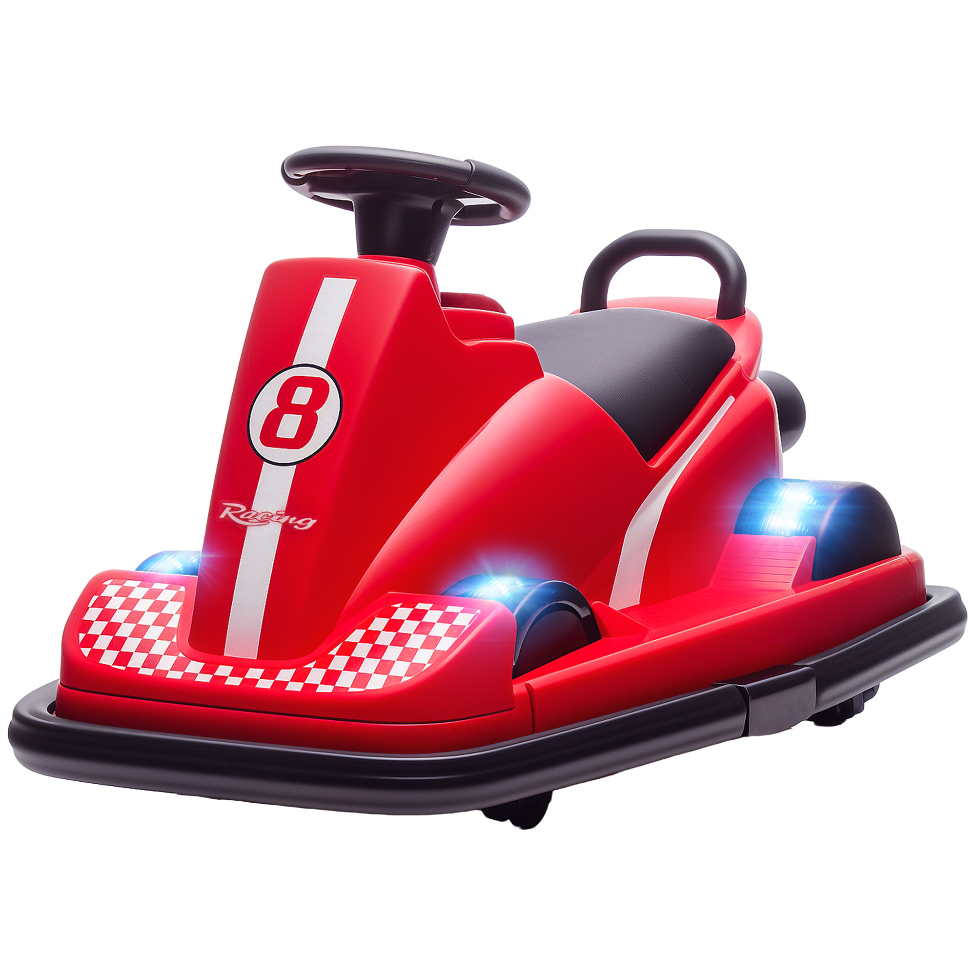 AIYAPLAY 6V Kinder Autoscooter Kinder Elektroauto mit 2 Motor, 360° drehbar Elektrisch Bumper Car mit Hupe LED Musik Sanftstart Lenkradsteuerung 3-8 km/h für 3-8 Jahre Kinder, Rot Aosom