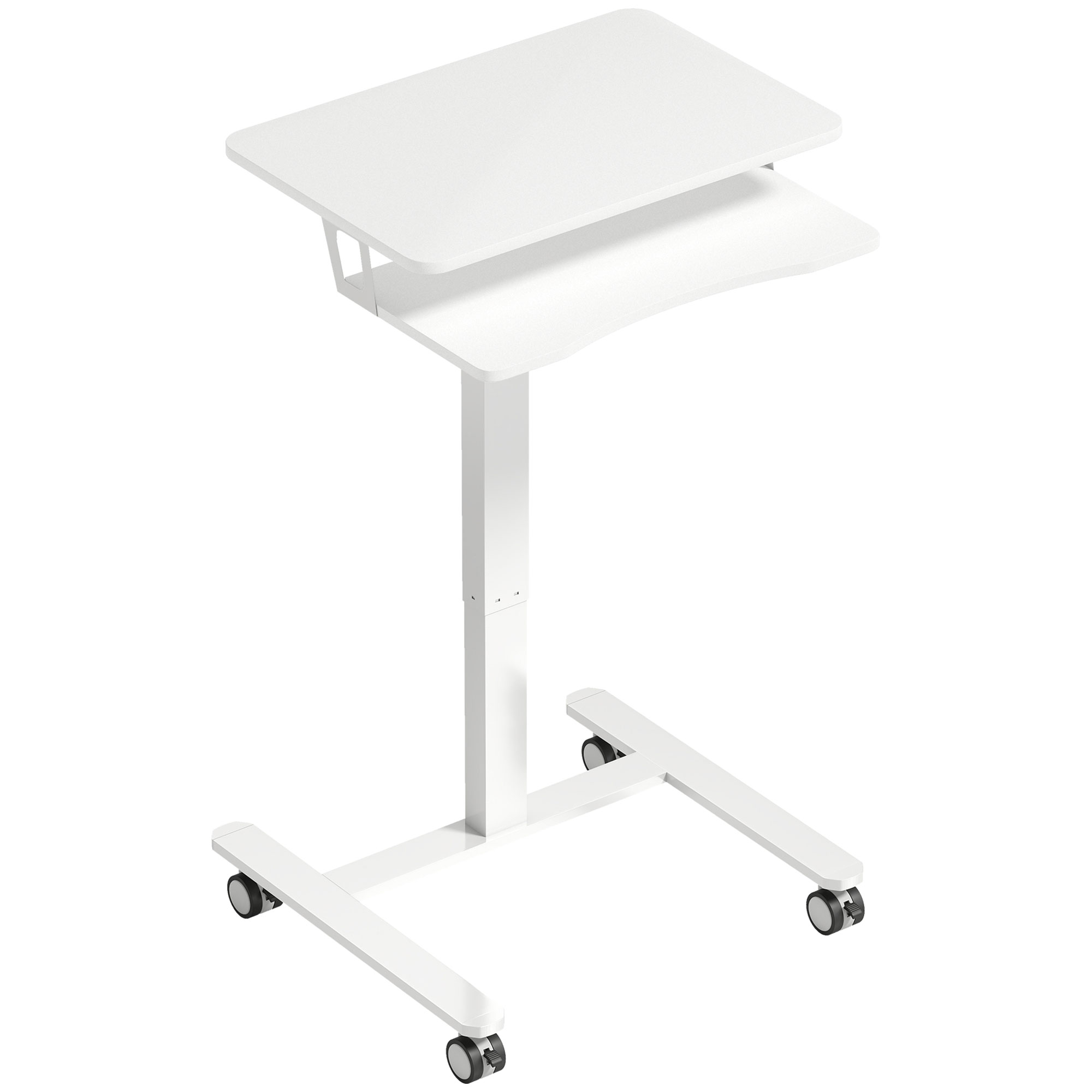 HOMCOM Laptoptisch Höhenverstellbar Pneumatisch mit Rollen, Tastaturablage 71-107cm Computertisch, Mobiler Beistelltisch Schreibtisch für Sofa, Bett, Büro 65x60cm, Weiß Aosom