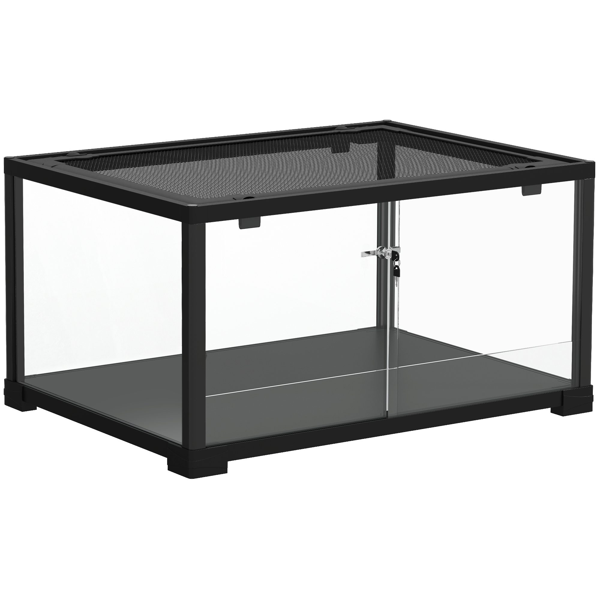 PawHut Terrarium für Reptilien Glasterrarium Reptil Fütterungsbox mit Schiebetür, ausbruchsicherer Verschluss für Springspinnen, Eidechsen, Schnecken Schwarz 60 x 45 x 32 cm Aosom