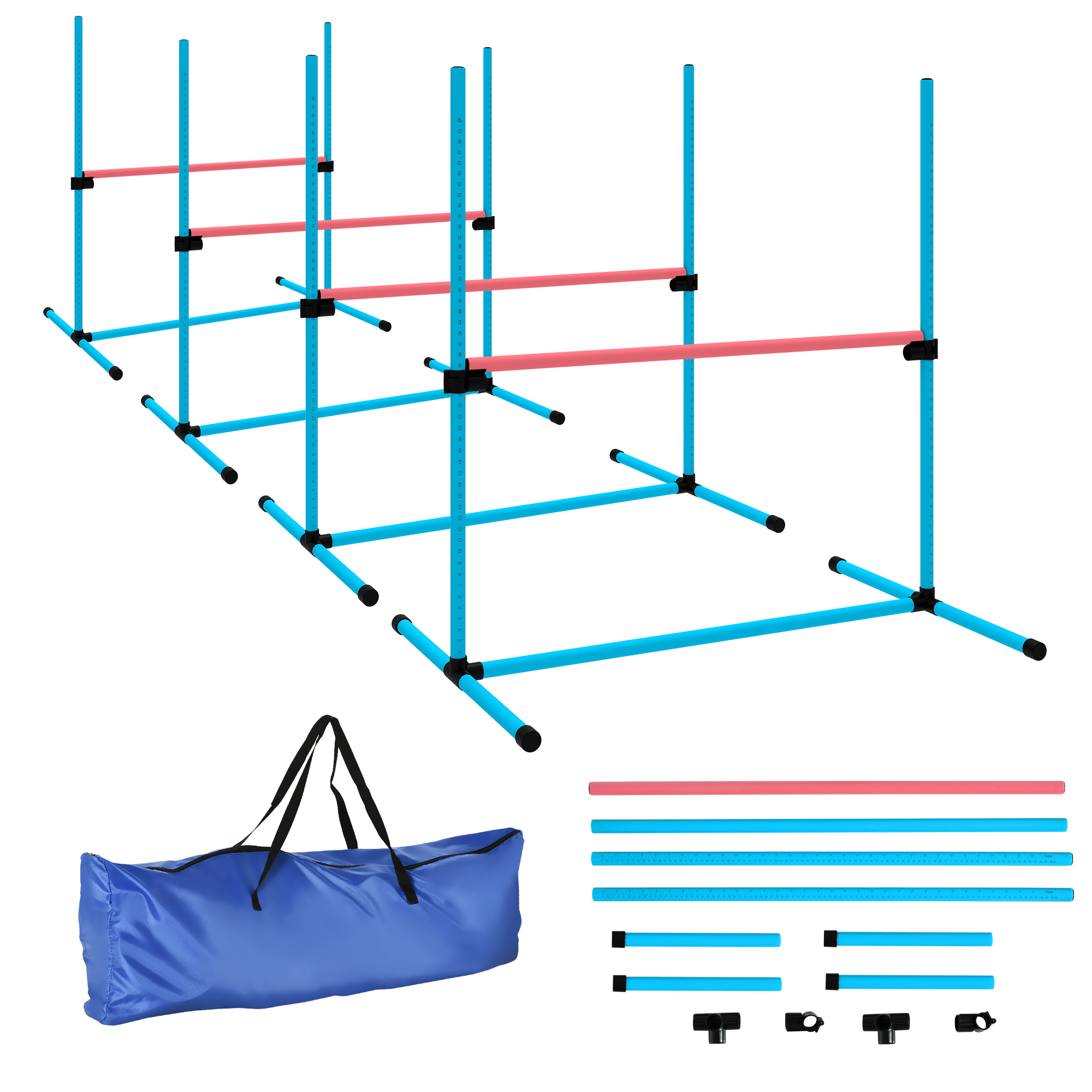 PawHut Agility Set Hunde 4-teiliges höhenverstellbar Agility-Ausrüstung für Hundetraining Steckhürdenset mit 4 Hürden Tragetasche Agilityset für Spiele Training Hellblau   Aosom