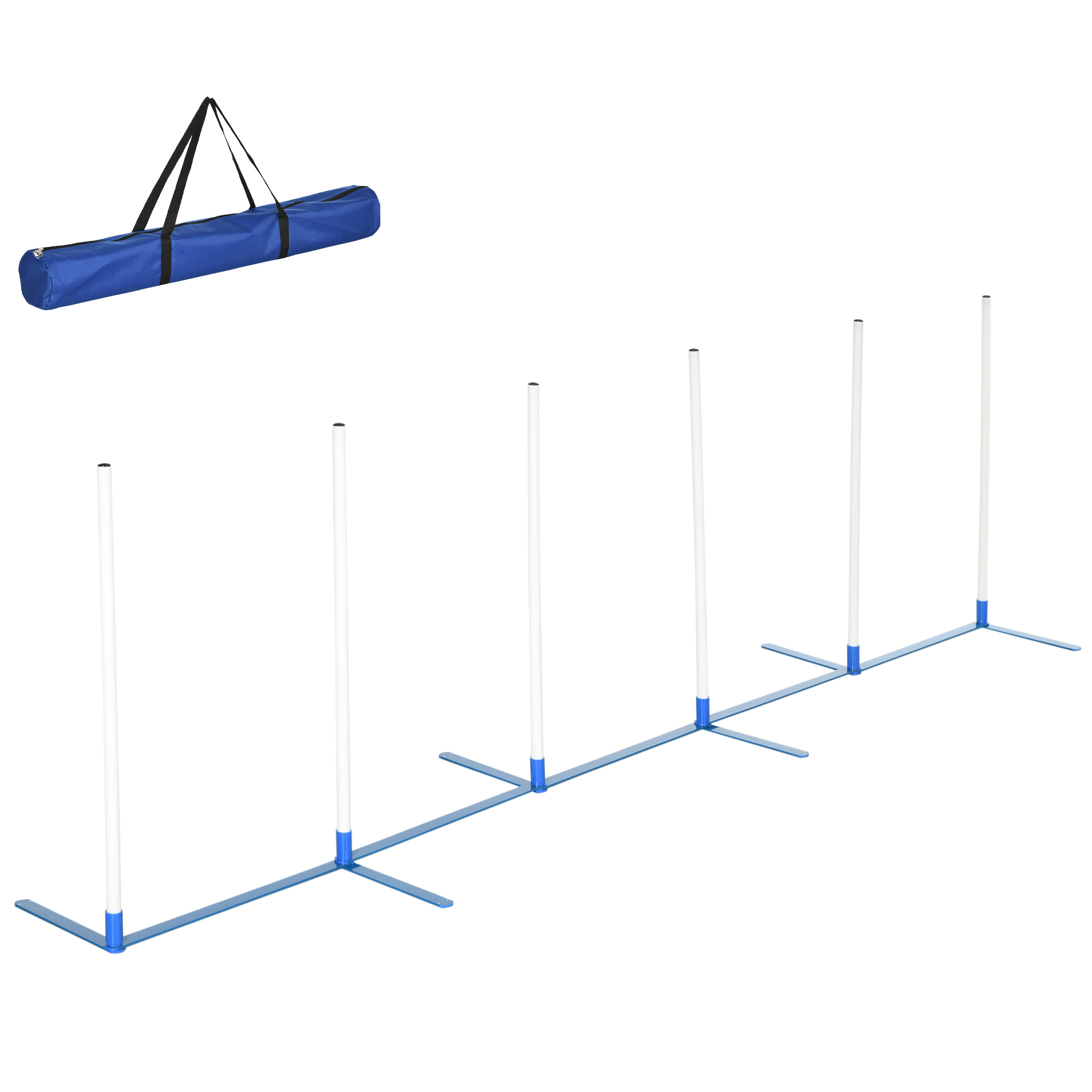 PawHut Hunde Slalomstangen Agility Training Set für Haustiere mit 600D Tasche Polyester Weiß Blau 305 x 60 x 94 cm für Hundesport Aosom.de