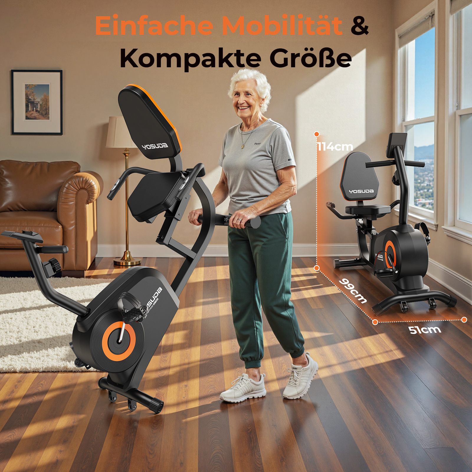 YOSUDA Liegeergometer, 16 Widerstufen, Magnetbremse, Leise Liegerad Heimtrainer, verstellbarer Sitz, einfache Montage, LCD-Display und Pulssensoren, 160kg, Heimtrainer Fahrrad für Zuhause
