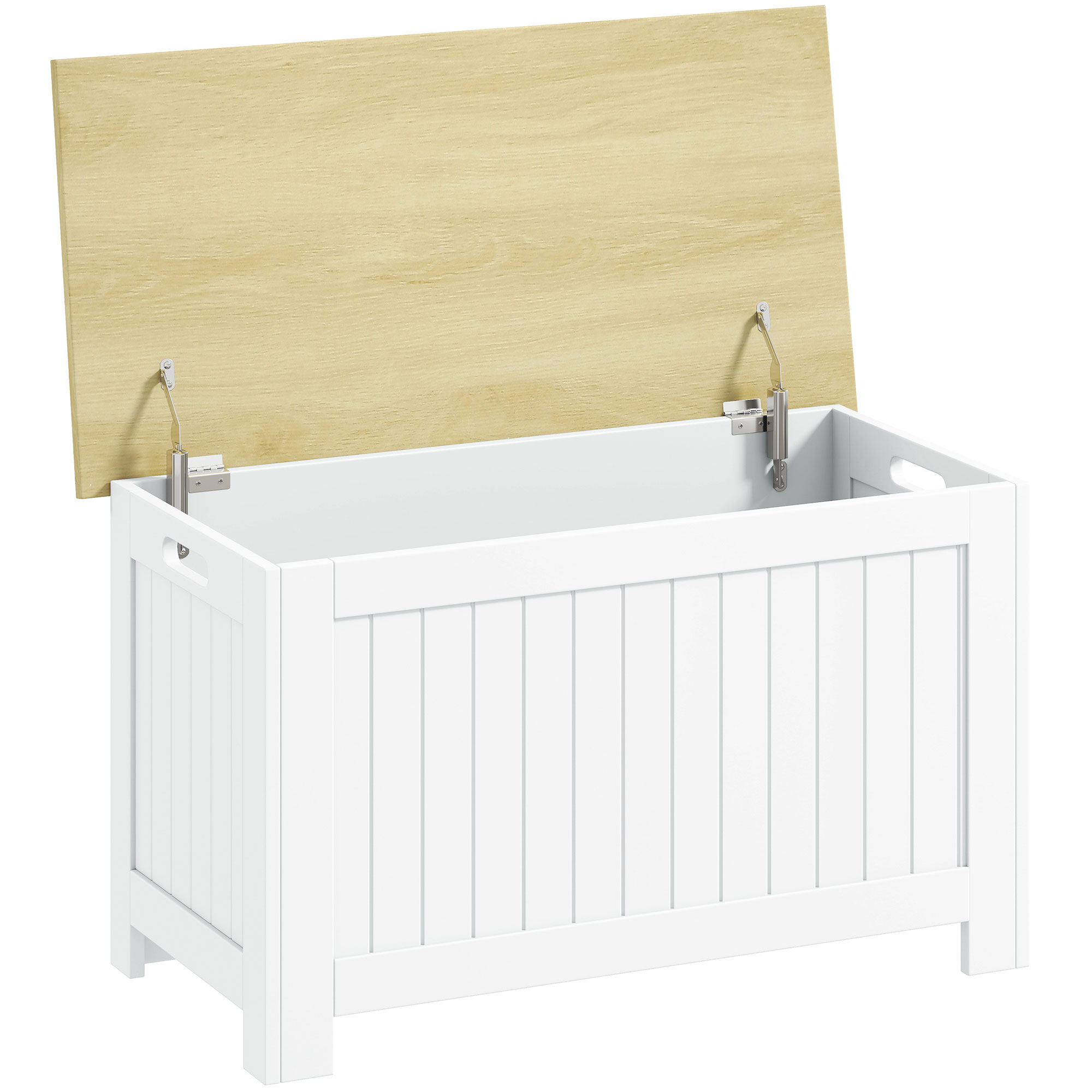 HOMCOM Aufbewahrungs-Truhe für Schlafzimmer 90 L Sitzbank mit Deckel Vielseitige Truhe mit Sicherheitsscharnier für Flur Wohnzimmer 80,5x40x46,4 cm Natur und Weiß Aosom