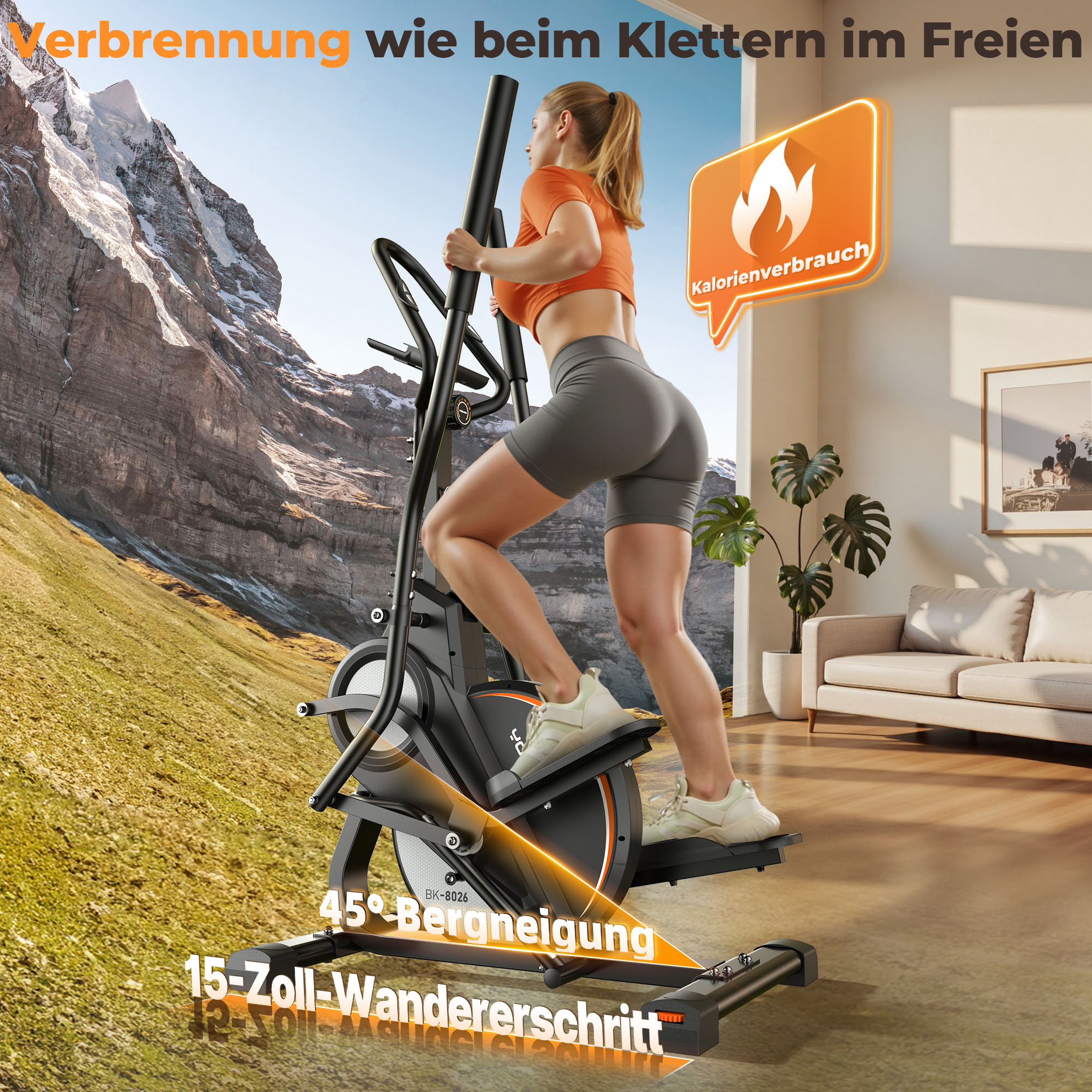 YOSUDA Crosstrainer für Zuhause, 3-in-1 Ellipsentrainer+Stepper+Stairmaster, 16 Widerstandsstufen, 8kg Schwungrad, Ultraleiser Magnetisch, 45° Neigung, Pulssensor, LCD Monitor