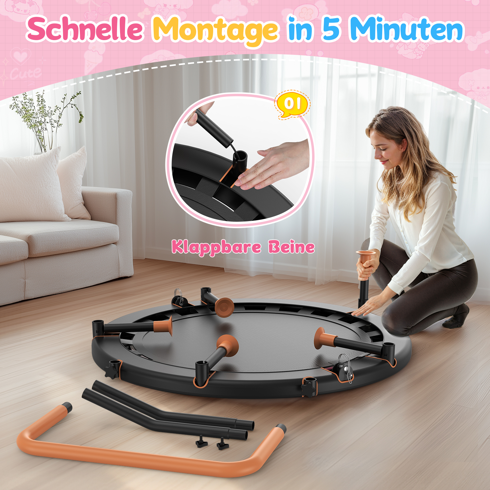 BCAN 91 cm Kleinkind-Trampolin, ASTM-zertifiziert, faltbar für 1-6 J., verstellbarer Griff, Sicherheitspolster, klappbare Beine, für Innen/Garten, Geschenk für Jungen & Mädchen