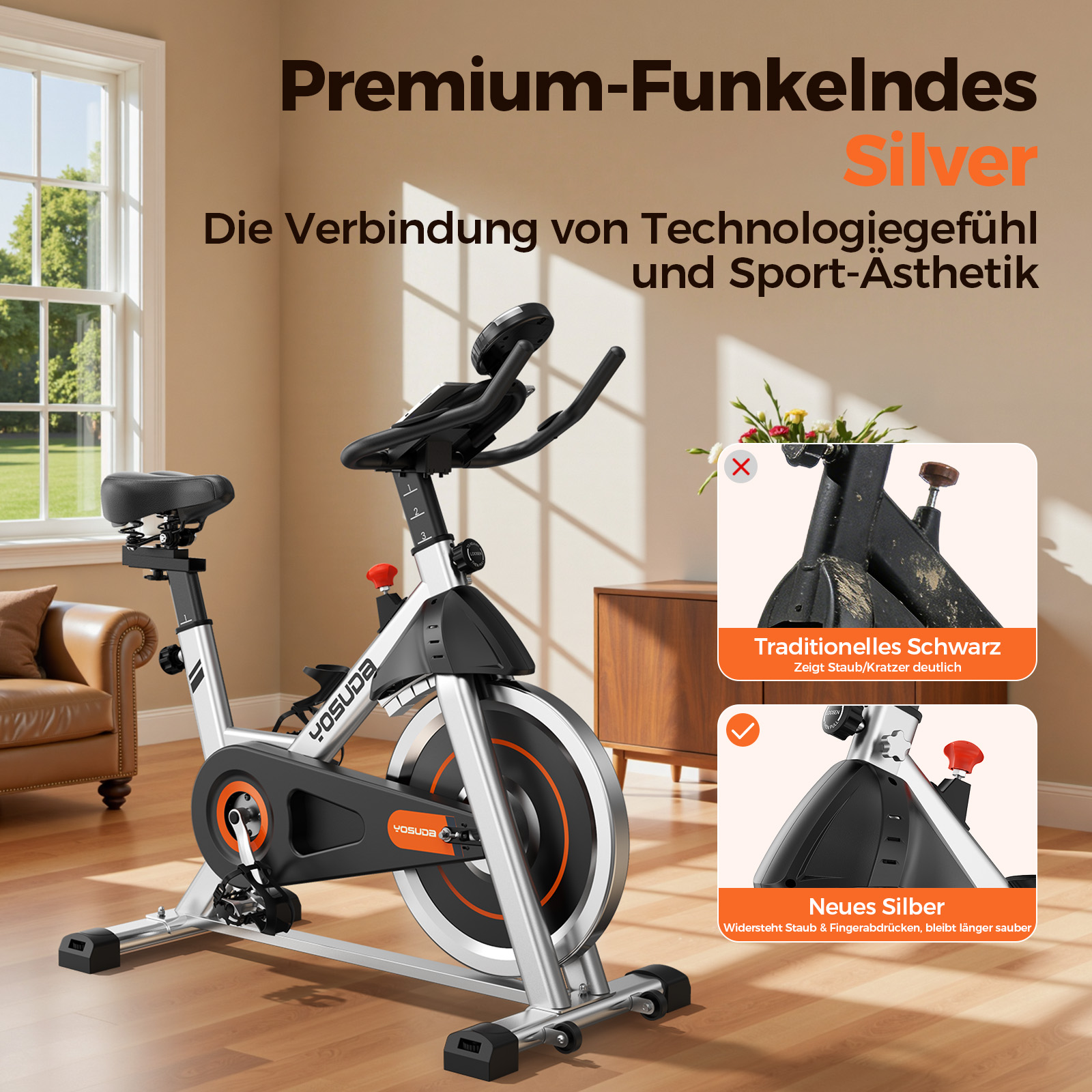 Heimtrainer Fahrrad, YOSUDA Indoor Cycling Bike mit Magnetwiderstand & APP, Leises Ergometer mit LCD-Monitor & Tablet-Halter, Spining Bike für Kardiotraining zu Hause, Höhenverstellbar