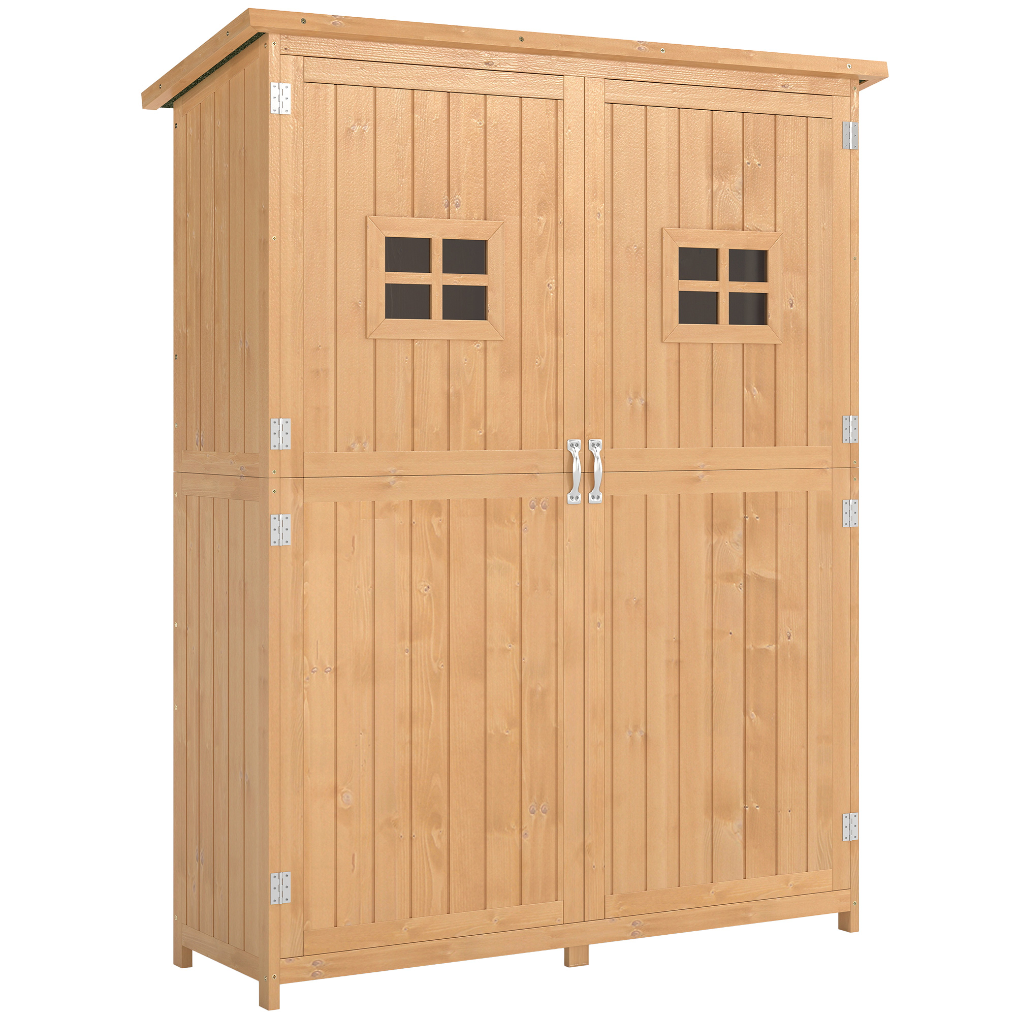 Outsunny Gartenschrank Holz Geräteschuppen Pultdach 127,5x50x164cm, Gerätehaus & Geräteschrank in Natur für Garten   Aosom.de