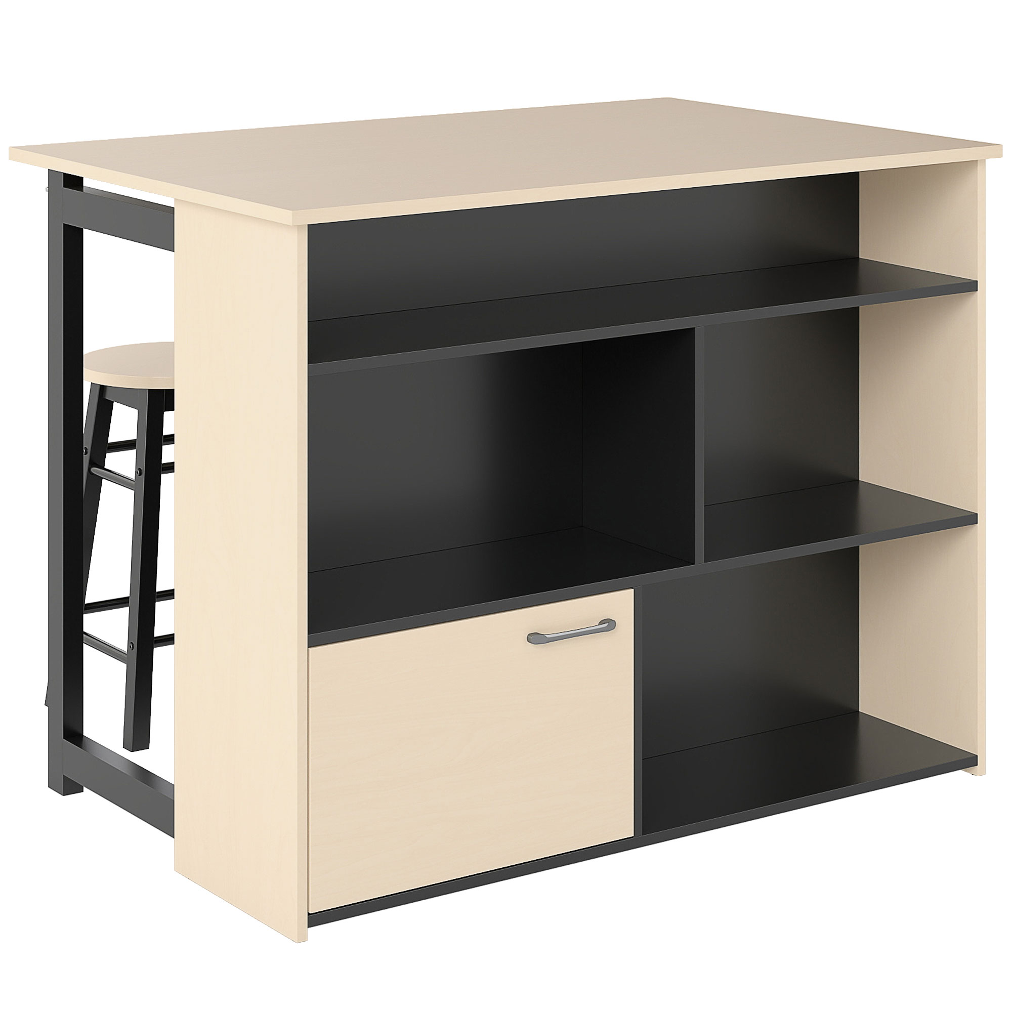 HOMCOM Bartisch mit Barhocker Set, 3-teiliges Bartisch Set, Esstisch mit Klappbarer Tischplatte, Küchentisch mit Schrank, Essgruppe für Esszimmer, Wohnzimmer, Schwarz Aosom