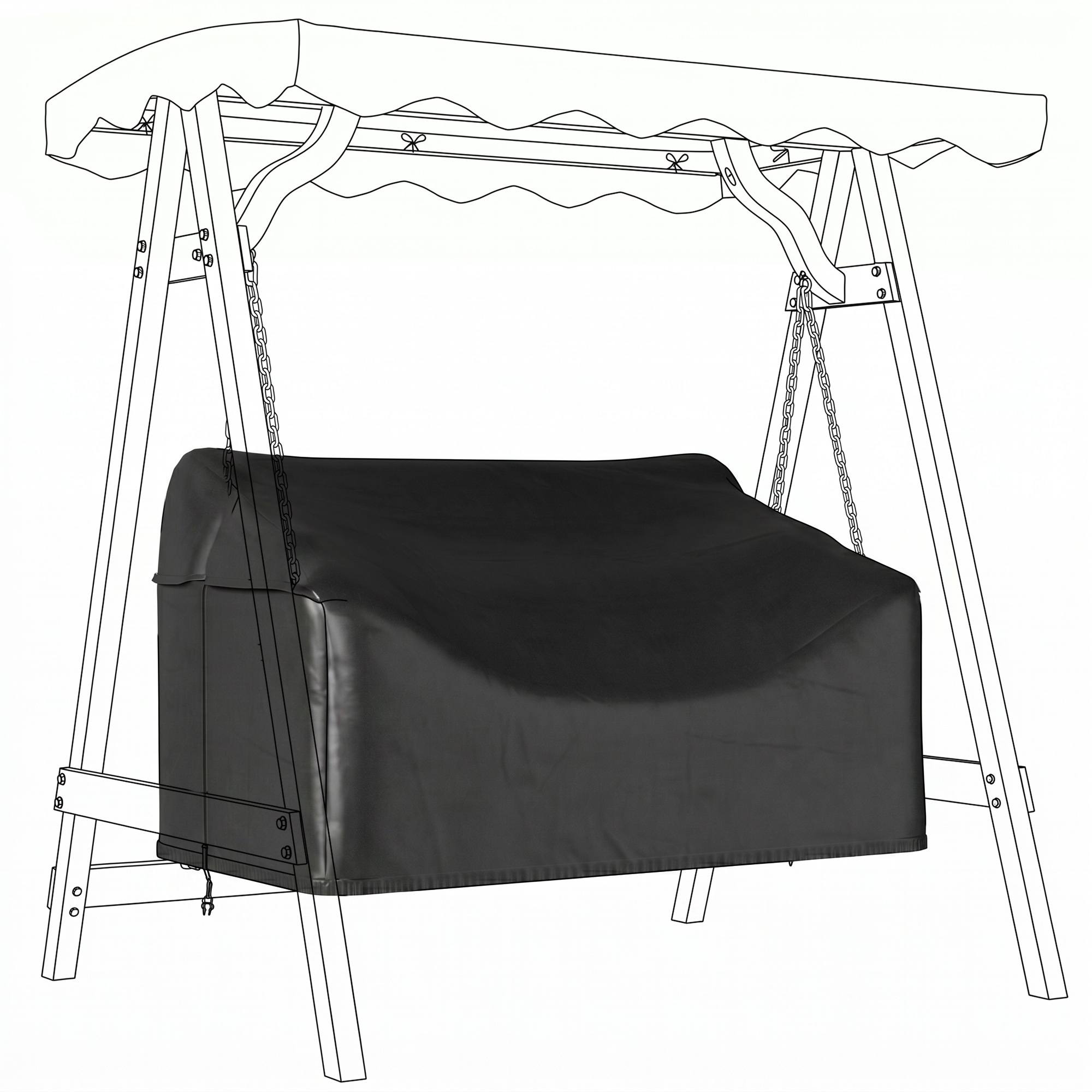 Outsunny Hollywoodschaukel Abdeckung 2 Sitzer, Wasserdicht Winddicht Schutzhülle für Gartenschaukel, UV-Beständig Abdeckplane für Hängesessel, Gartenmöbel, 142 x 76 x 81 cm Schwarz Aosom
