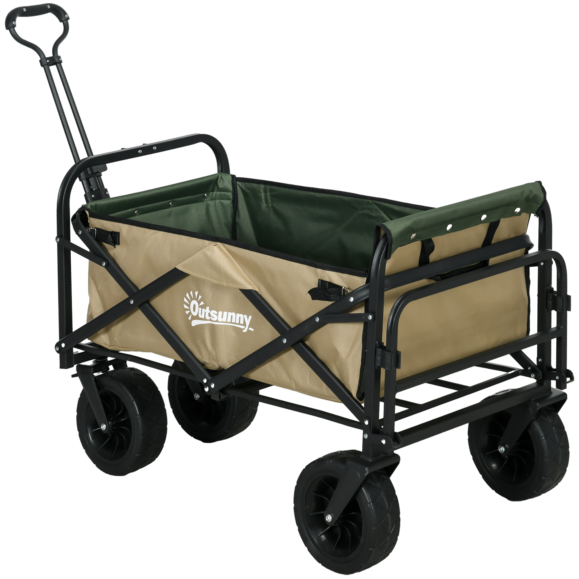Outsunny Bollerwagen klappbarer Lastenwagen mit Griff, Strandwagen Gartenwagen bis 100 kg belastbar, Oxford Material in Khaki Aosom.de