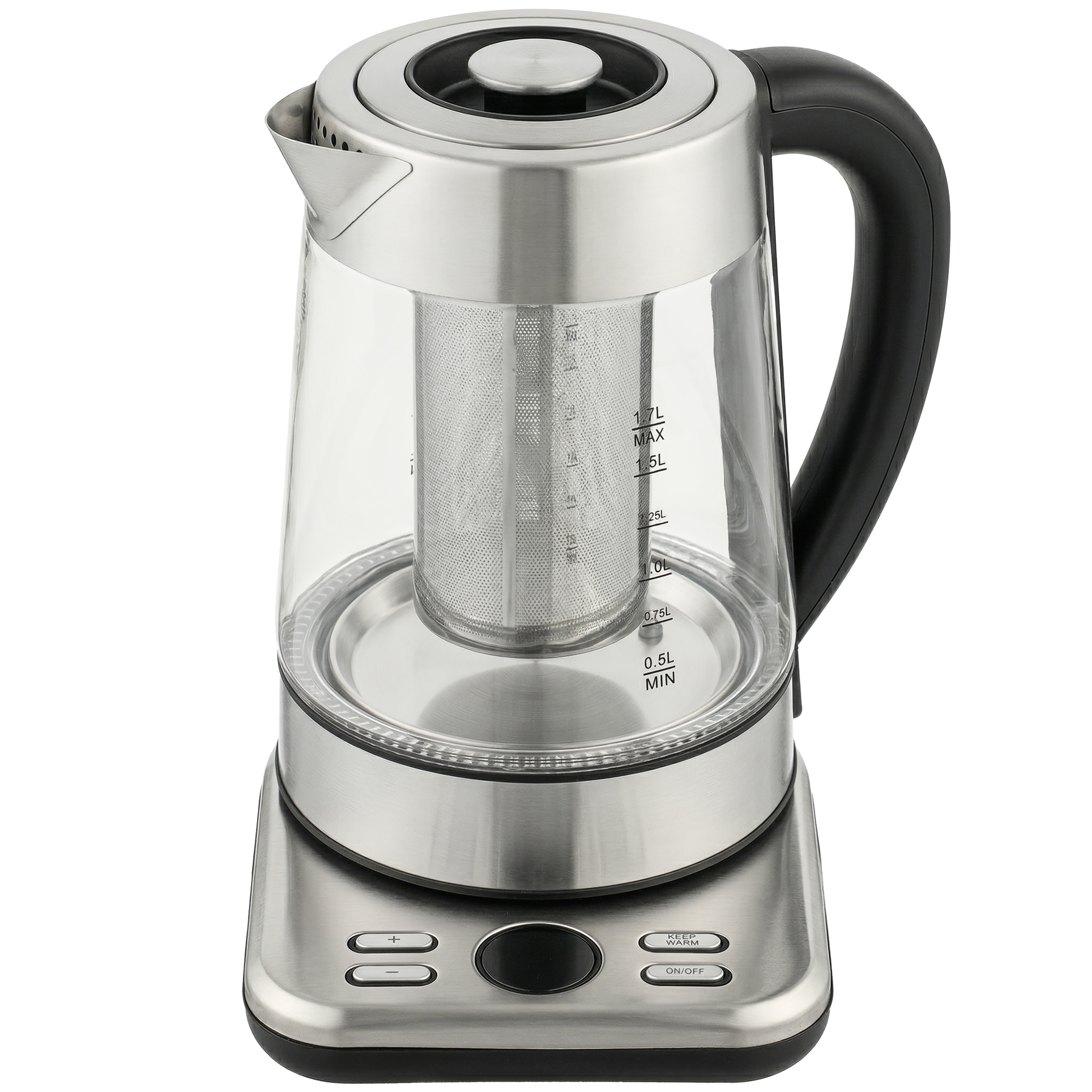 HOMCOM Elektrischer Wasserkocher, 1,7L Schnellkochender 2200W Wasserkocher mit UK Strix Thermostat, Teesieb, Warmhaltefunktion, Automatischer Abschaltung und Trockengehschutz, Silber Aosom
