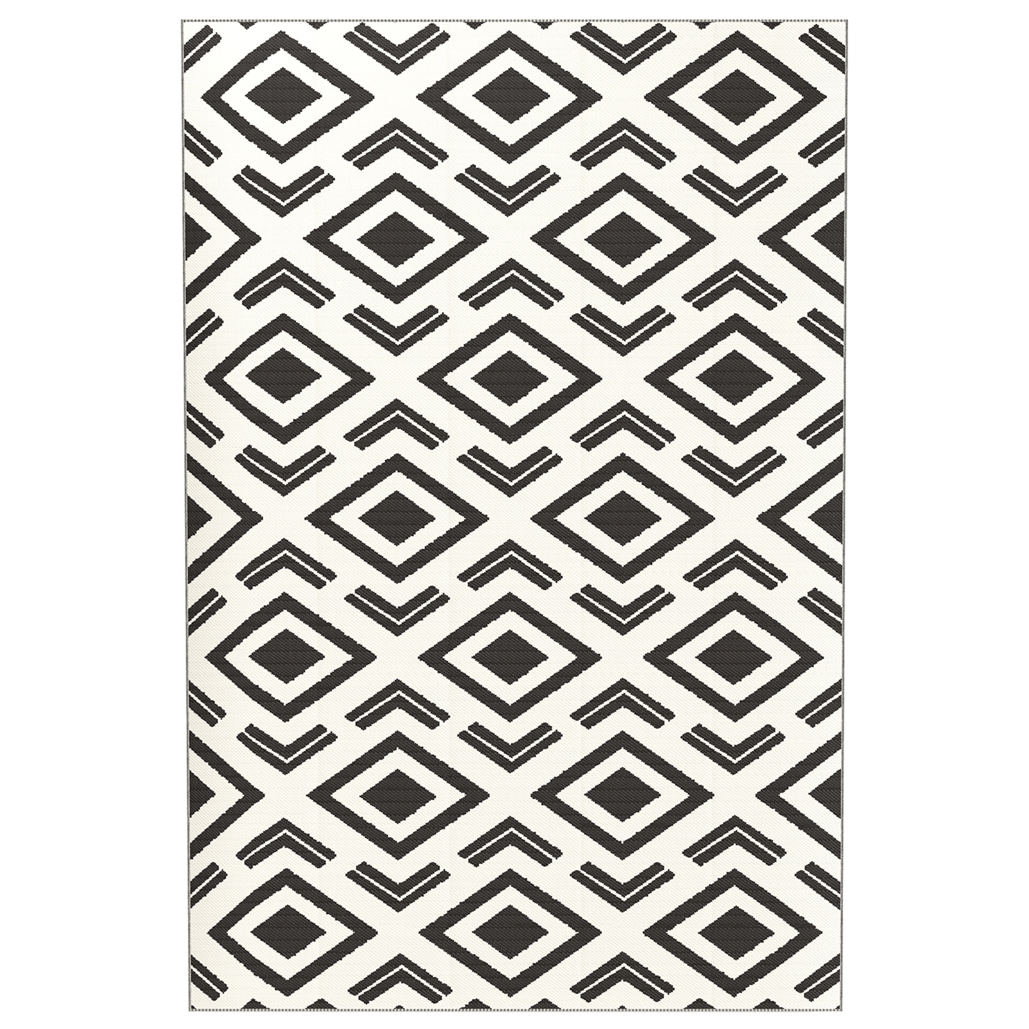 Outsunny Outdoor Teppich robuster Wetterfest Outdoorteppich mit Tragtasche, faltbar Carpet Boho-Style, Outdoor-Teppich für Wohnzimmer Balkon Garten Terrasse Bad Flur Küche, 182 x 274 cm Schwarz+Weiß Aosom