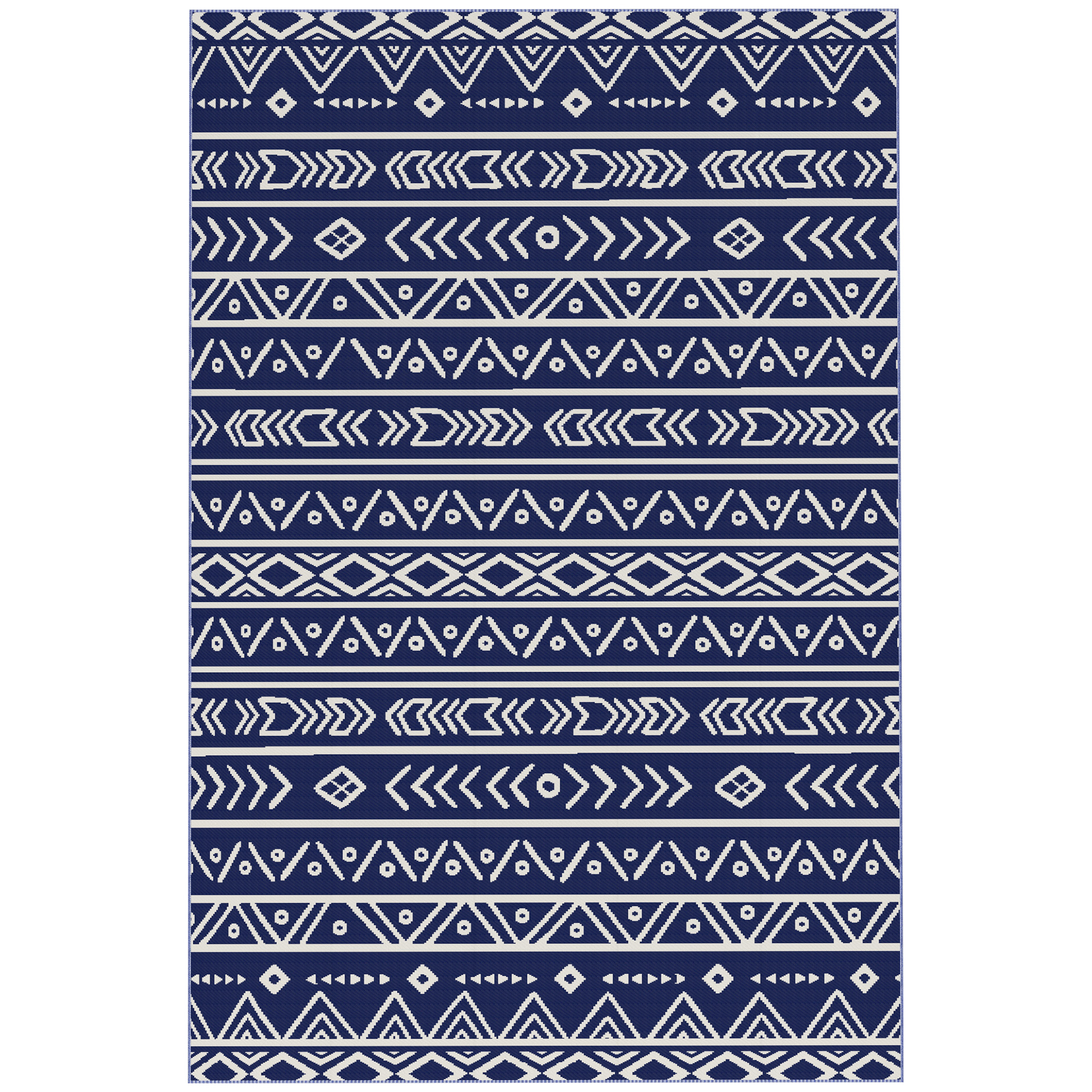 Outsunny Outdoor Teppich robuster Wetterfest Outdoorteppich, Carpet mit Boho-Style, Outdoor-Teppich für Wohnzimmer Balkon Garten Terrasse Bad Flur Küche, 182 x 274 cm Blau+Weiß Aosom