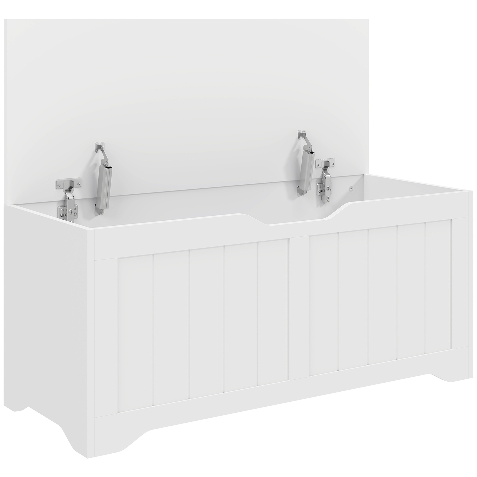 HOMCOM Aufbewahrungsbank für Innen 136 l mit 2 Sicherheitsscharnieren, Aufbewahrungs-Truhe ohne Griffe für Wohnzimmer und Flur, Moderne Sitzbank mit Stauraum, 100x40x45 cm, Weiß Aosom