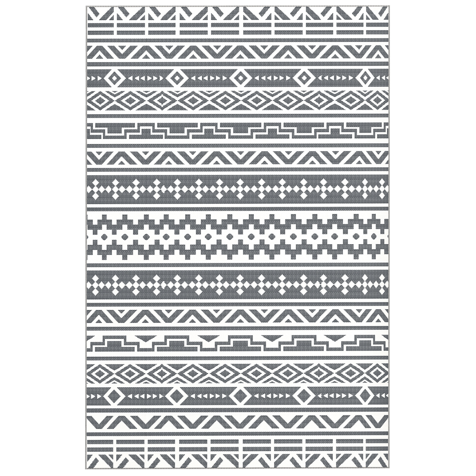 Outsunny Outdoor Teppich robuster Wetterfest Outdoorteppich, faltbar Carpet mit Boho-Style, Outdoor-Teppich für Wohnzimmer Balkon Garten Terrasse Bad Flur Küche, 182 x 274 cm Dunkelgrau+Weiß Aosom