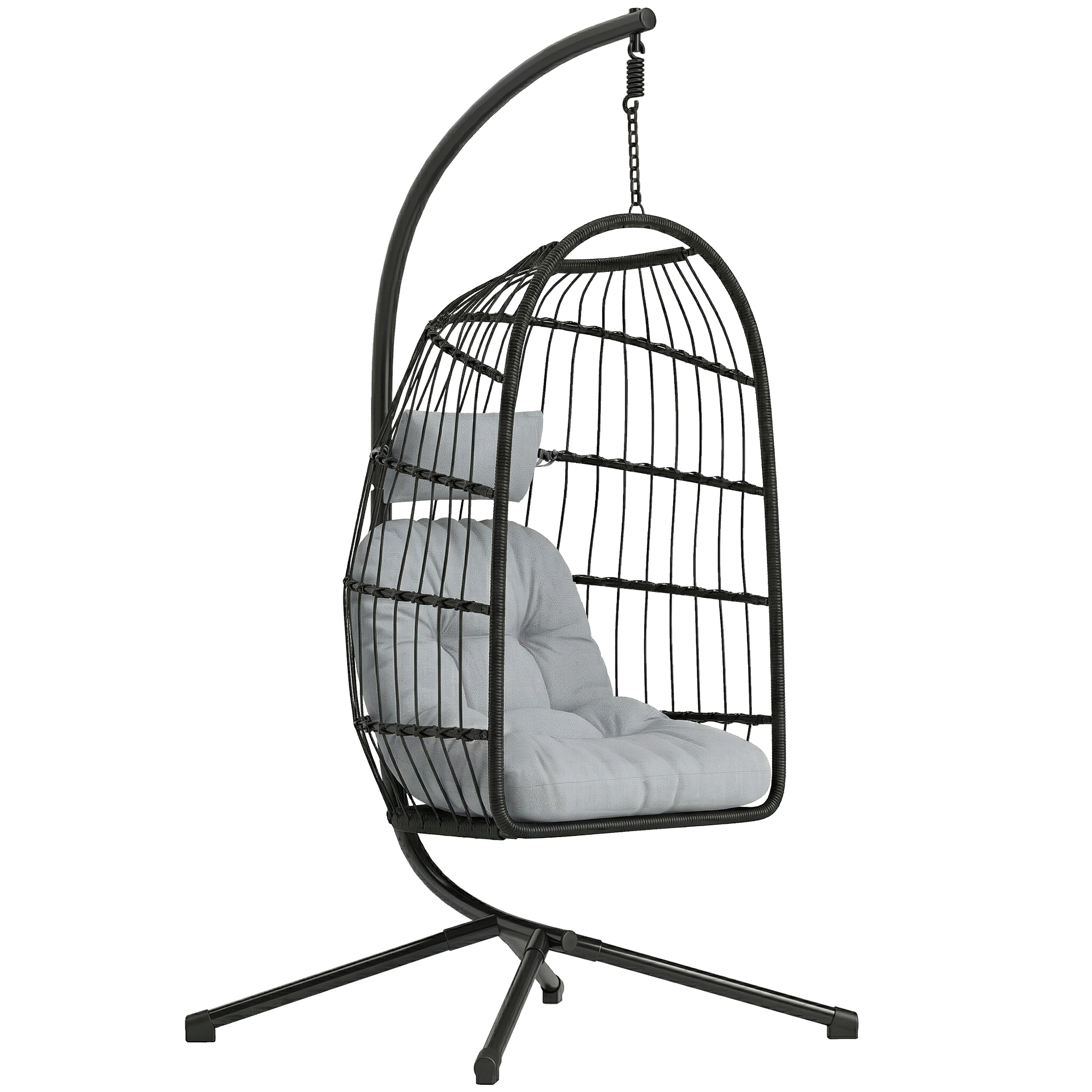 Outsunny Hängesessel mit Gestell faltbar Polyrattan Hängekorb mit Kissen Sicherheitsgurt Kopfstütze Bänder X-Bein, höhenverstellbar Hängeschaukel Outdoor Hängestuhl für Balkon Terrasse Aosom