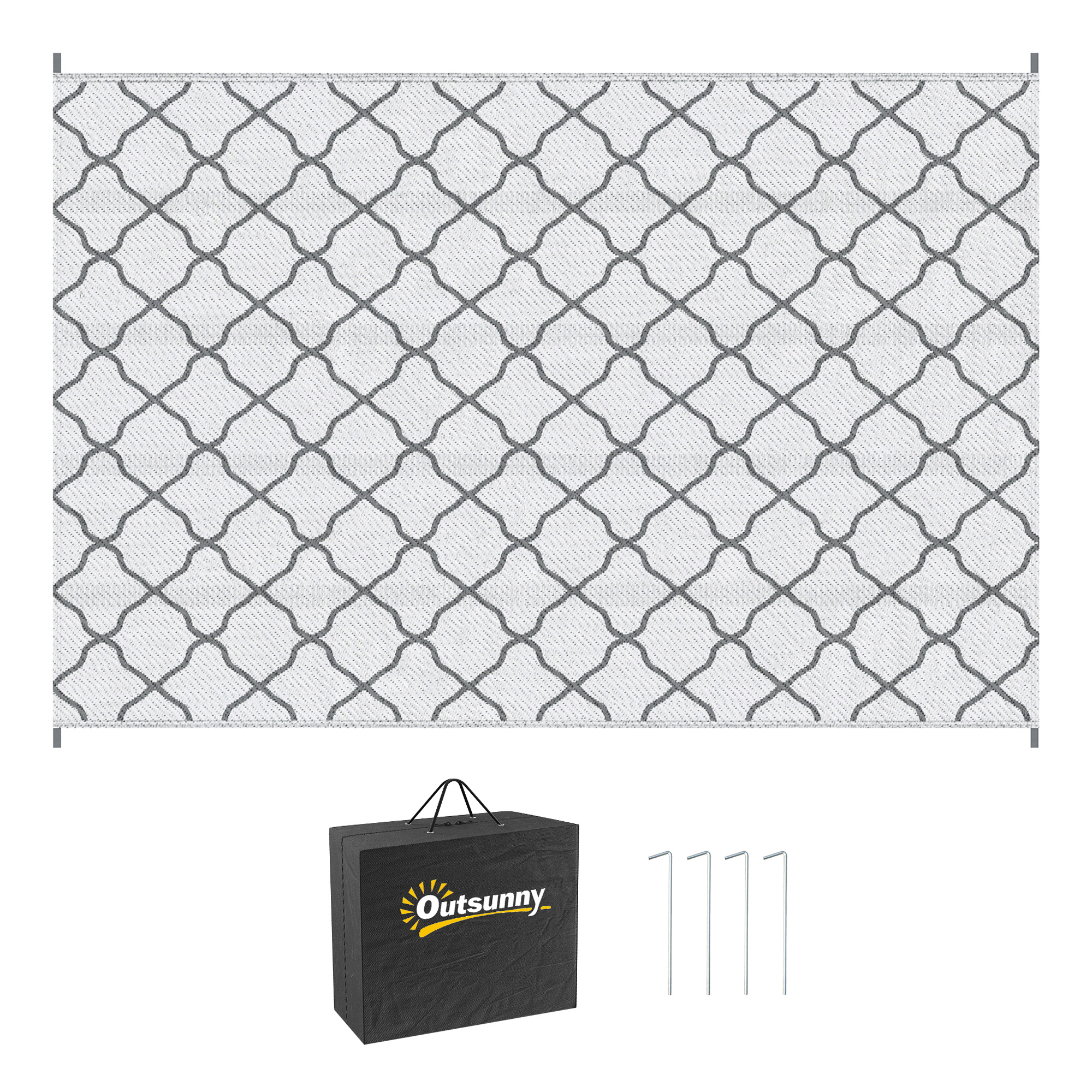 Outsunny Outdoor Teppich robuster Wetterfest Outdoorteppich Carpet mit Netzmuster Outdoor-Teppich für Wohnzimmer Balkon Garten Terrasse Bad Flur Küche 182 x 274 cm Grau Aosom
