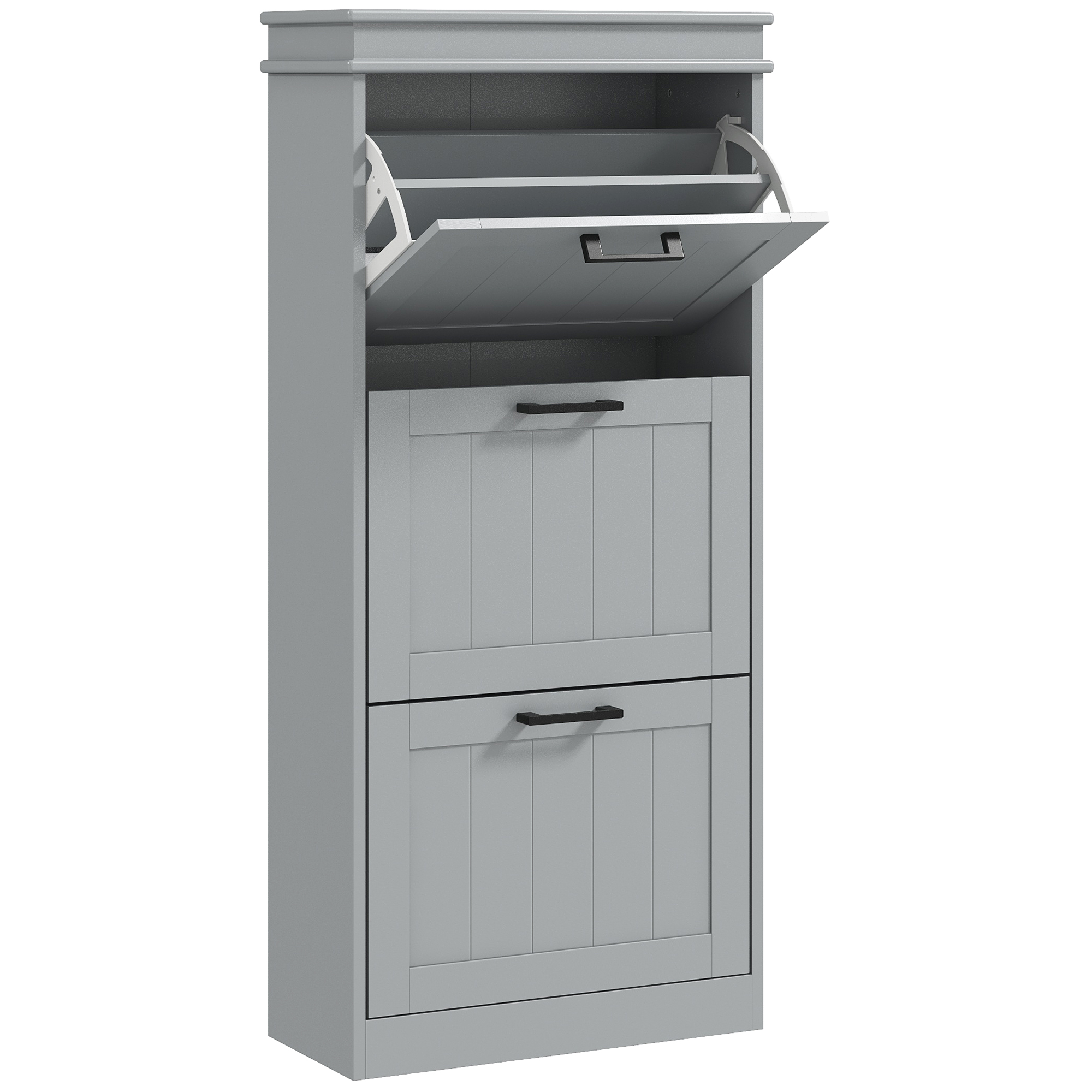 HOMCOM Schuhschrank 15 Paar, schmaler moderner Schuhschrank mit 3 Klappfächern und verstellbaren Regalen, für Flur und Eingangsbereich, 54 x 24 x 117,5 cm, grau Aosom