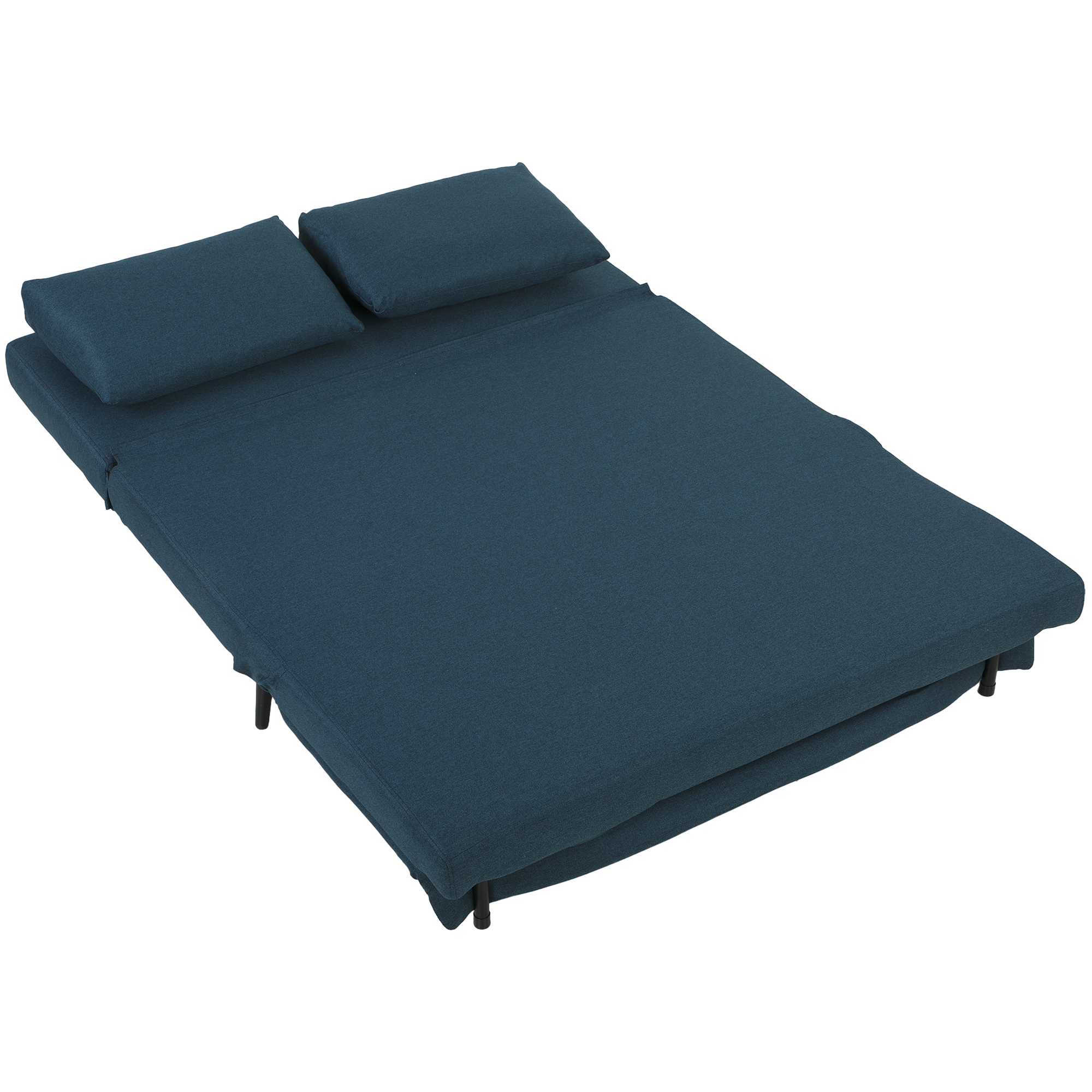 HOMCOM Schlafsofa 2‑Sitzer, 135 x 188 cm, 3‑in‑1 Clic‑Clac Schlafsofa mit verstellbarer Rückenlehne, Kissen, breiter Sitzfläche, S‑Federn, Leinenpolster, für Gäste, Wohnzimmer, Büro, Blau   Aosom