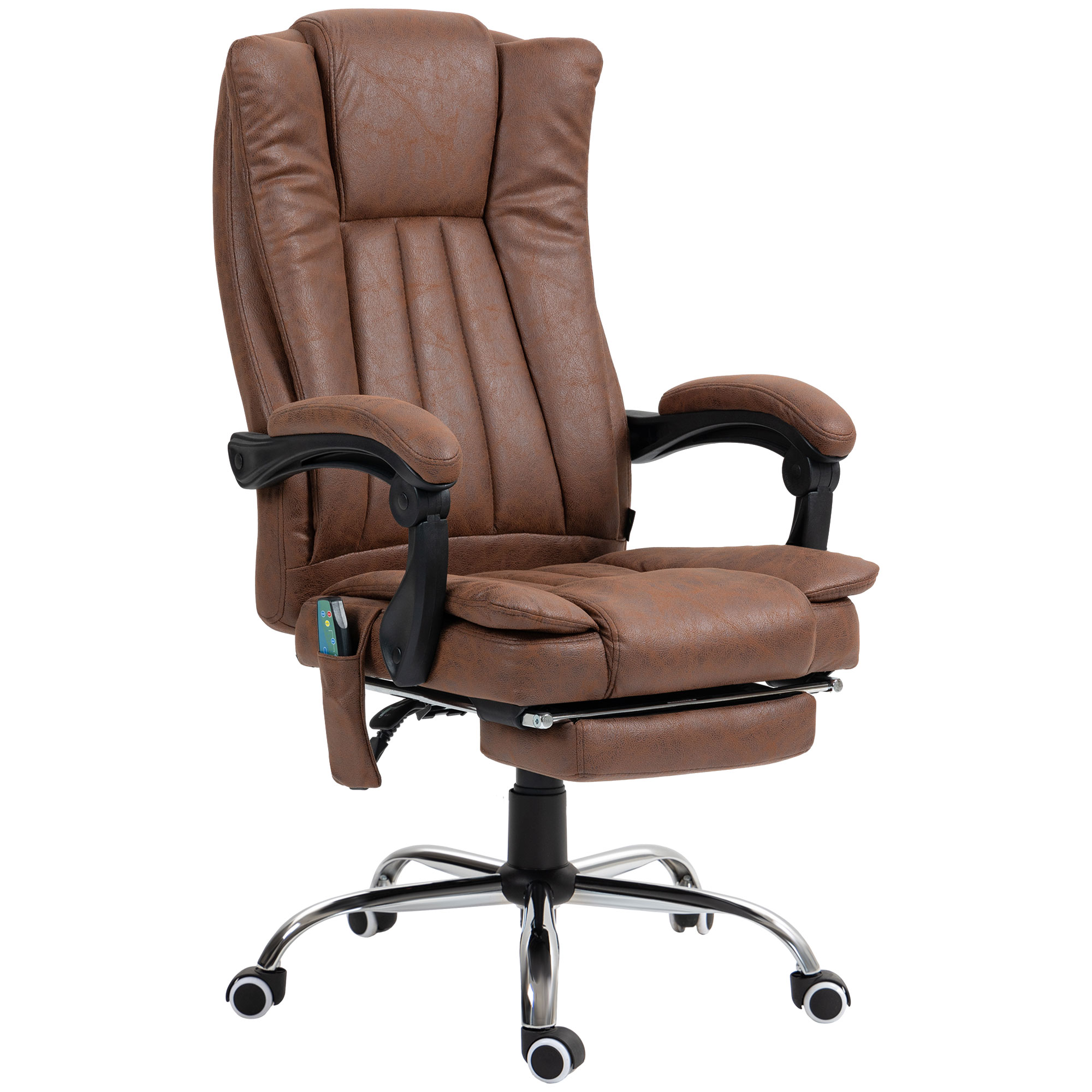 Vinsetto massierender und beheizbarer Bürostuhl, Bürostuhl, ergonomischer Stuhl mit höhenverstellbarer Sitzfläche, neigbarer Rückenlehne, Fußstütze und kabelgebundener Fernbedienung, 360° drehbar, braun Aosom