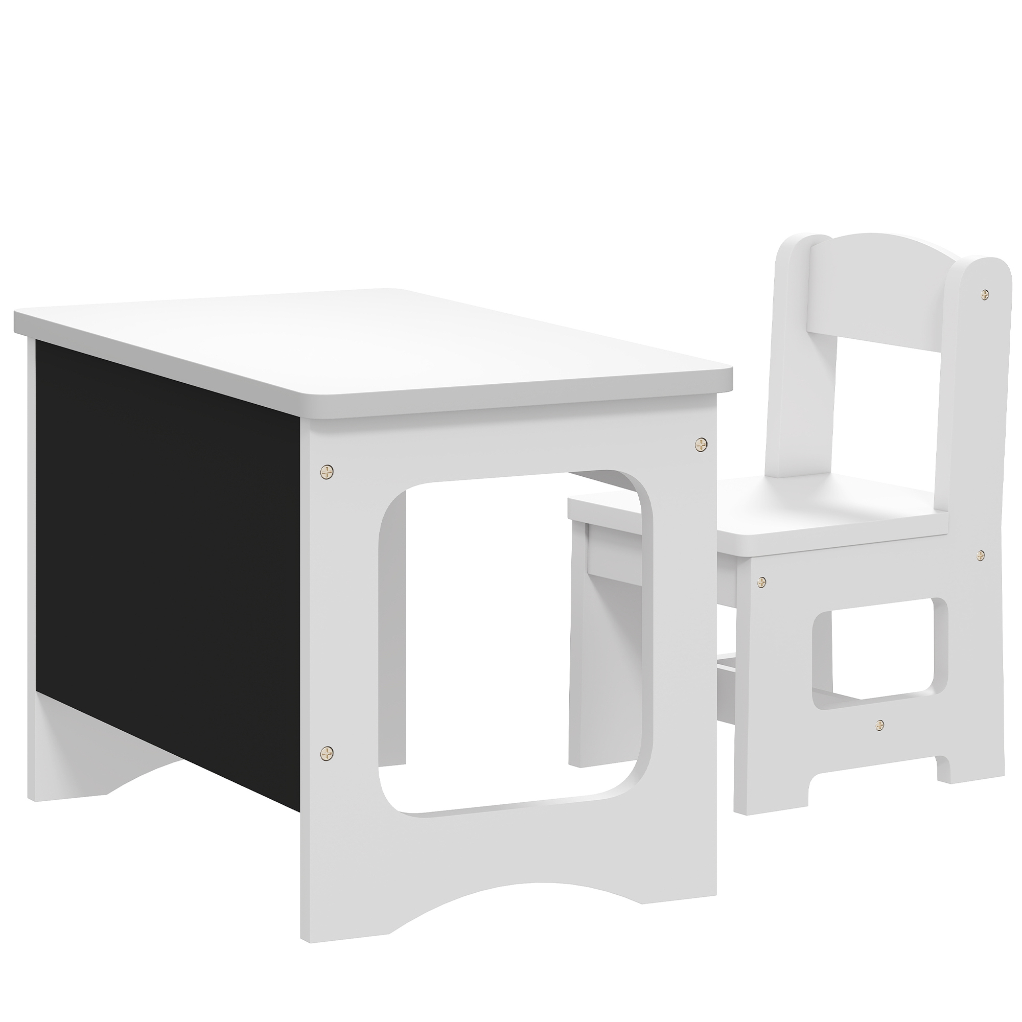AIYAPLAY Kindertisch mit Stuhl, wendbare Tischplatte, Tisch und Stuhl mit Tafel zum Zeichnen, für Kinder 3-6 Jahre, zum Lernen, Kita, Klassenzimmer, Weiß   Aosom
