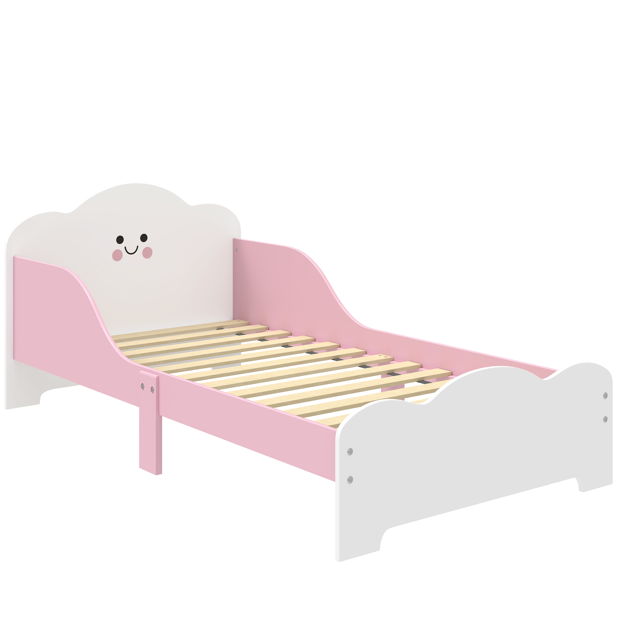 AIYAPLAY Kinderbett, 140x70 cm Kleinkindbett mit Rausfallschutz, Lattenrost, Jugendbett Bettgestell für Mädchen und Jungen, ohne Matratze, Rosa Aosom