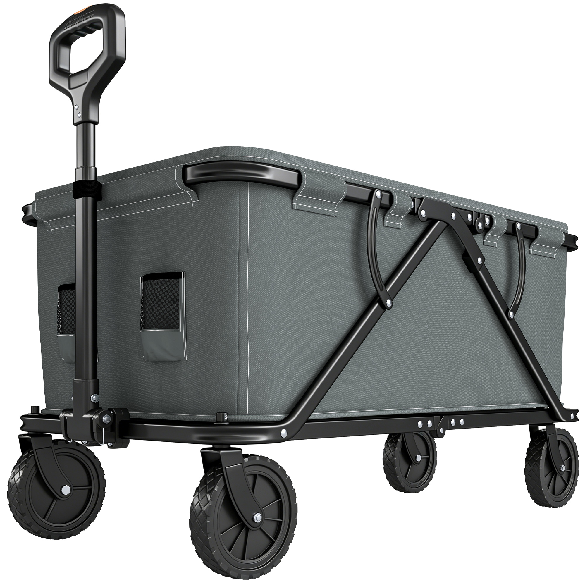 Outsunny Gartenwagen 120 kg belastbar, klappbar Transportwagen mit herausnehmbare Plane, Griff, Rädern, Lenkachse, Bollerwagen Handwagen Gartenkarre 160 Liter Gerätewagen für Haus Garten, Dunkelgrau Aosom