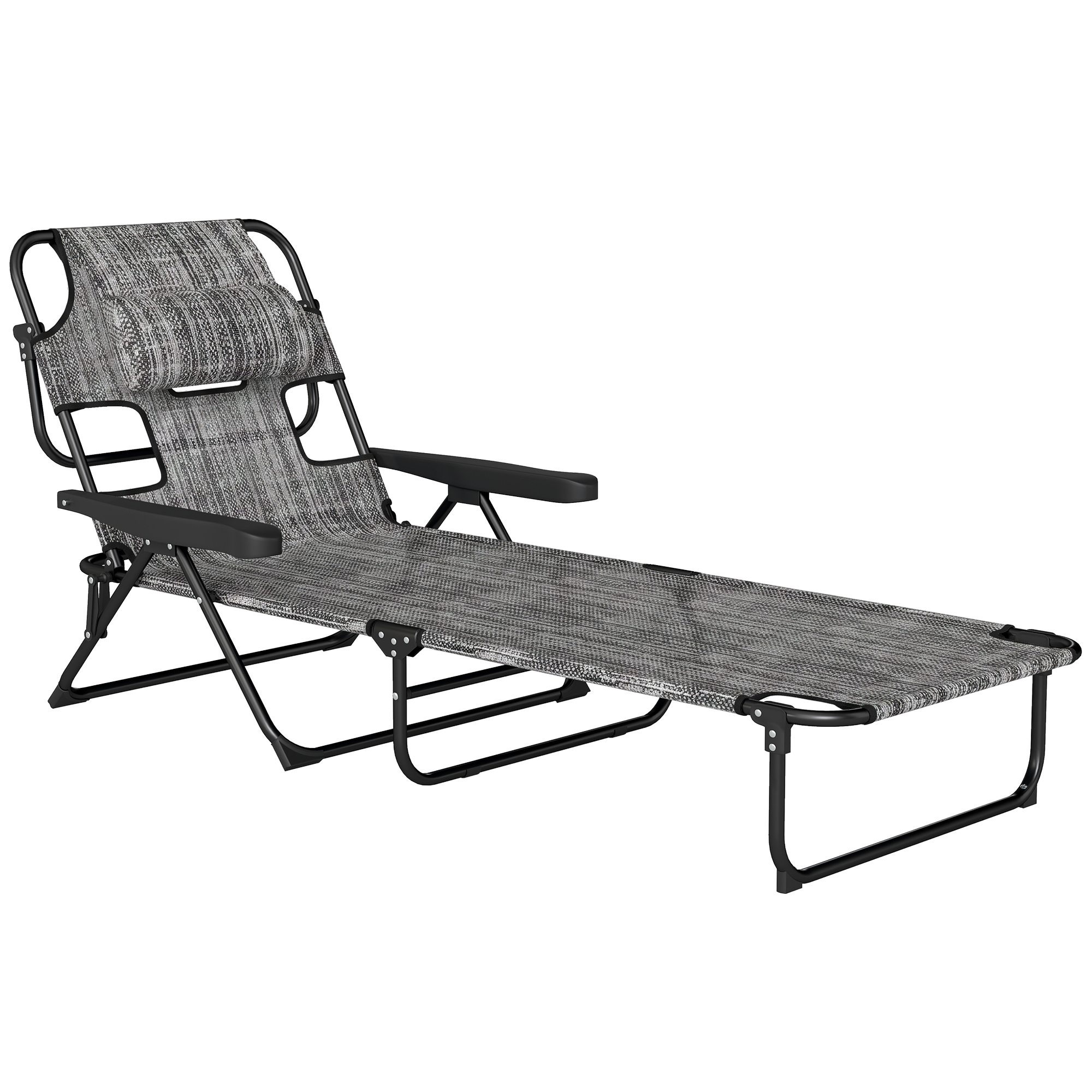 Outsunny Transat Gartenliege faltbar mit 4-fach verstellbarer Rückenlehne, Leseloch und Kopfkissen für Garten, Pool, Terrasse 72L x 194B x 31H cm Grau   Aosom
