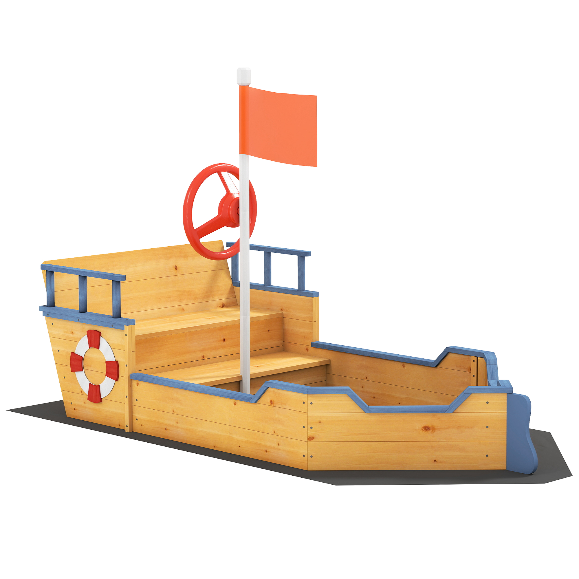 Outsunny Sandkasten Schaufel Sandkasten Sandkasten Schiff aus Tannenholz Segelschiff Piratenschiff Design groß für Kinder 3-6 Jahre Natur Aosom