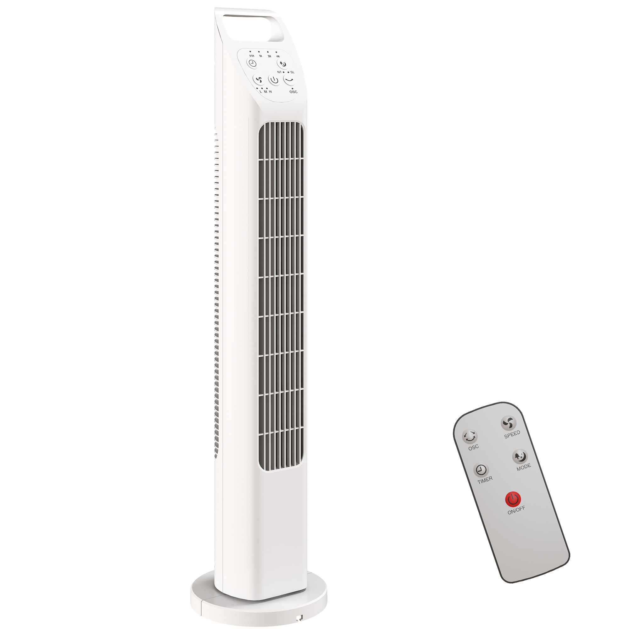 HOMCOM Turmventilator, elektrischer Ventilator mit Fernbedienung, 75° oszillierend, 3 Geschwindigkeiten, 3 Modi, 7,5-Stunden-Timer, leiser, blattloser Ventilator für Schlafzimmer und Büro, Weiß Aosom