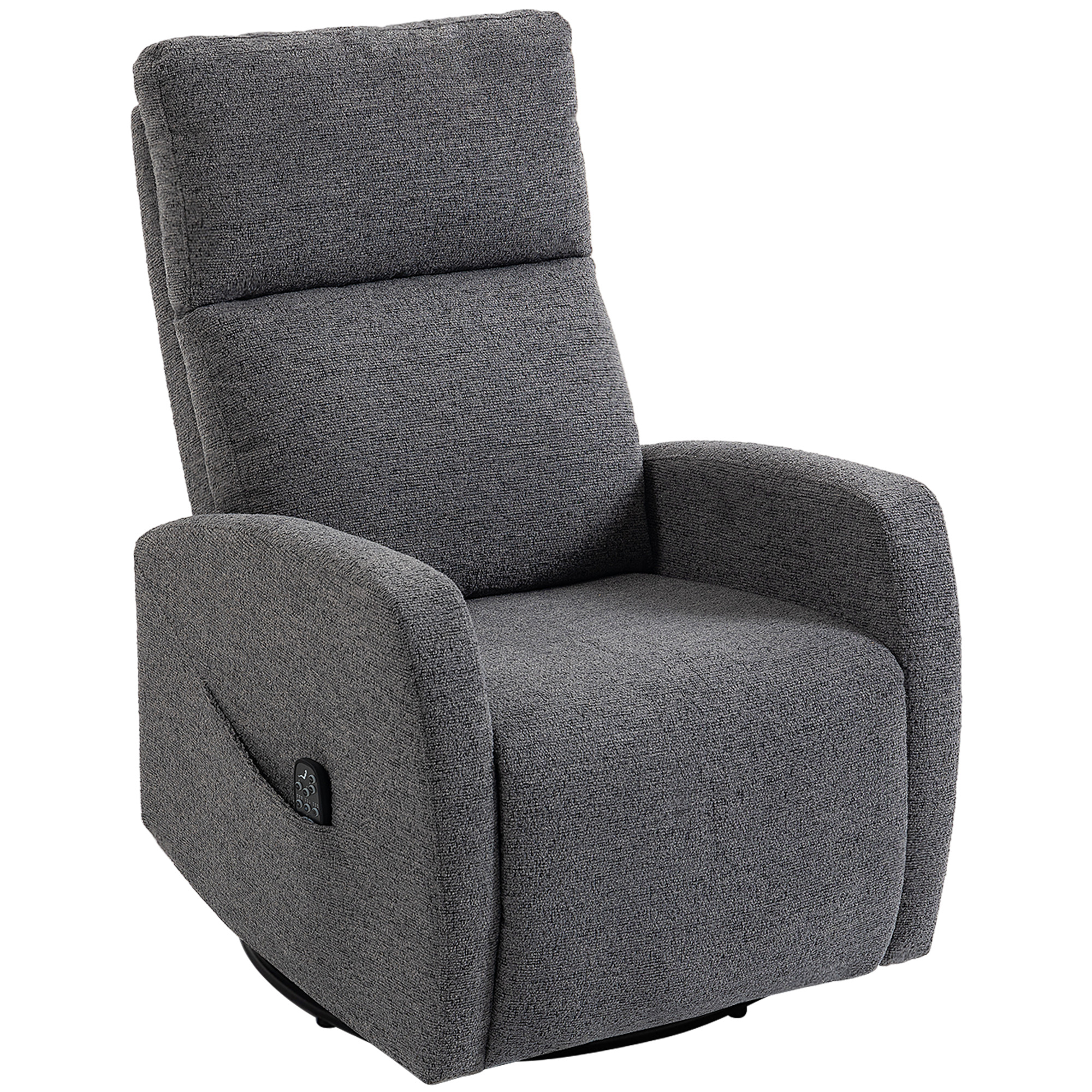 HOMCOM Relaxsessel Fernsehsessel mit Wärme und Vibrationsmassage Drehbarer Massagesessel mit Liegefunktion, Wippfunktion, Seitentasche, TV-Sessel mit Chenille-Optik für Wohnzimmer Dunkelgrau Aosom