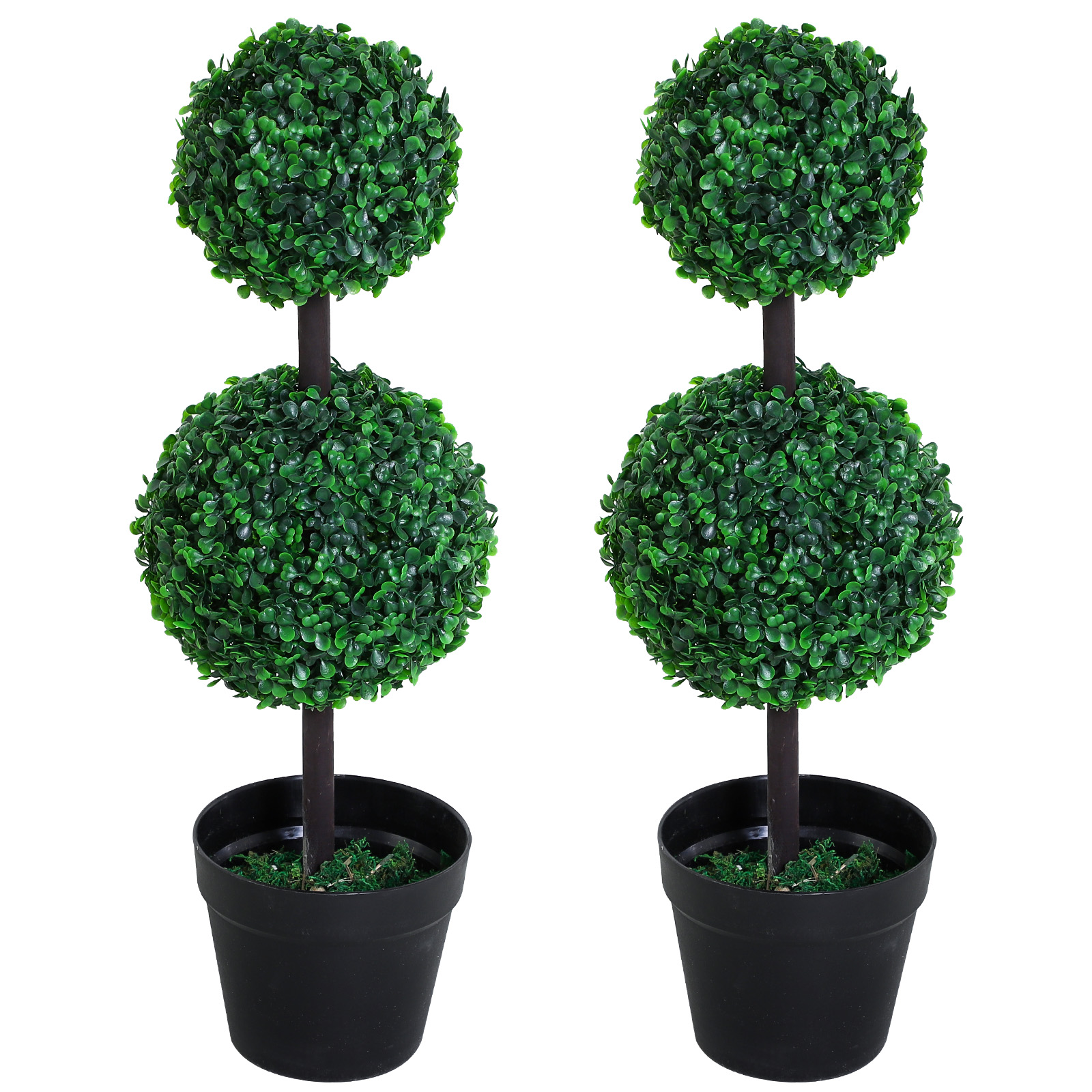 Outsunny künstliche Pflanzen 2er Set groß 67 cm Kunstpflanze mit 2 Kugel, Plastik Kunstbaum im Topf, Kunstbaum wie echt für Wohnzimmer Schlafzimmer Büro Garten moderne Dekoration Geschenk Aosom