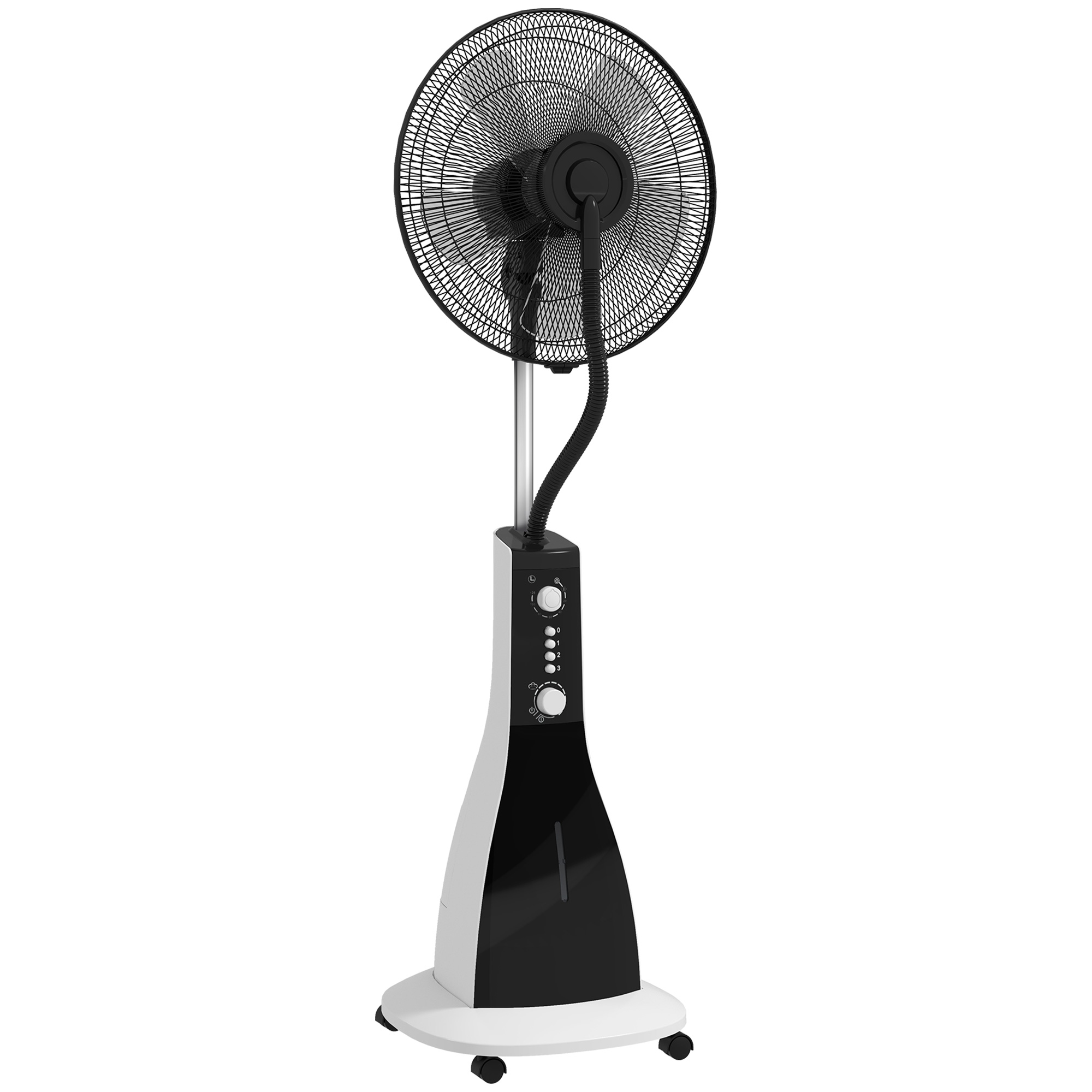 HOMCOM 3L Wassertankkapazität, 90W Ventilator mit Nebelfunktion, 3 Modi, Timerfunktion, Rollen, Oszillierend, Schwarz Aosom