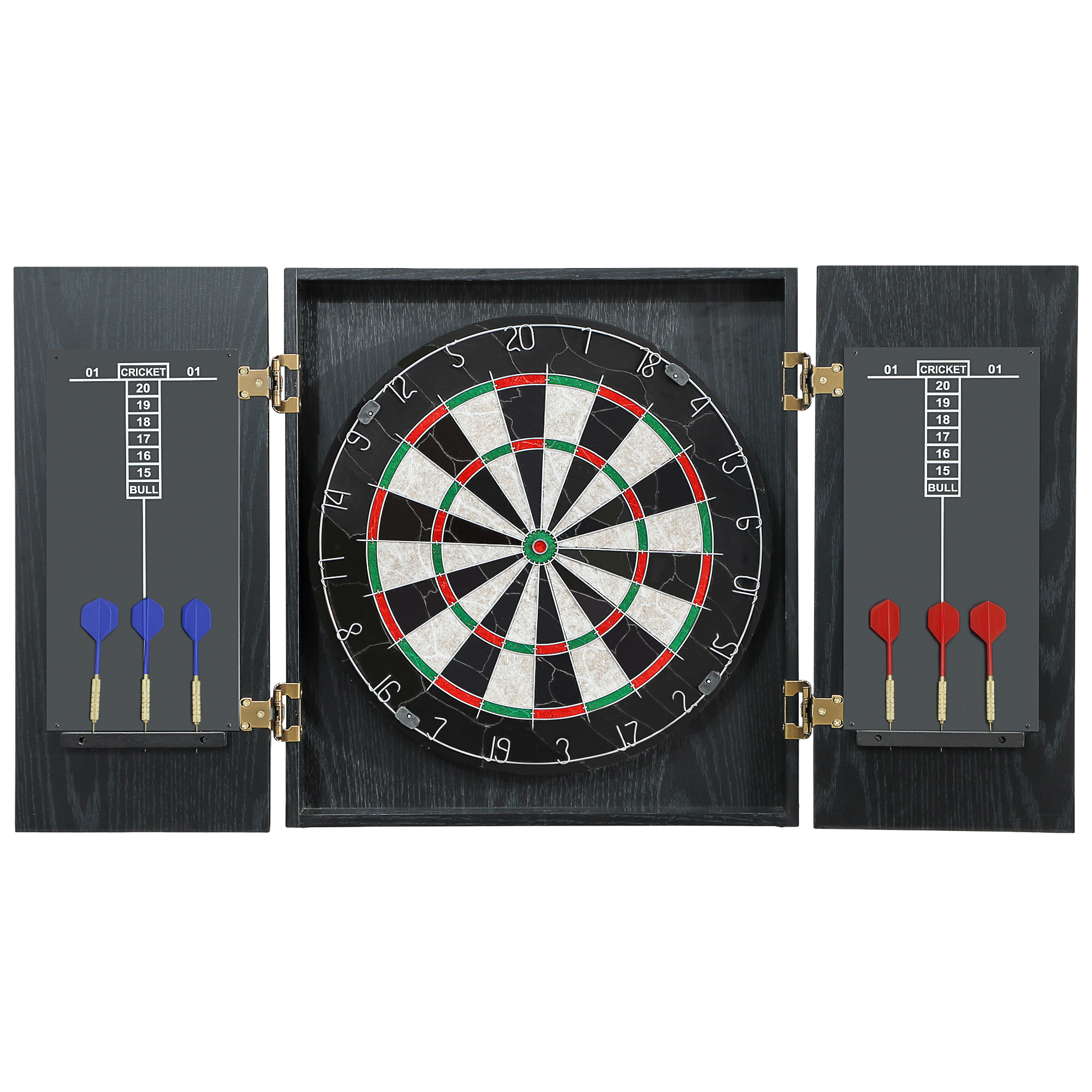 SPORTNOW Dartscheibe aus Sisal mit Schrank, Darts mit 6 Stahlspitzen und 2 Punktetafeln, Wand­schutz, für Erwachsene, Schwarz   Aosom