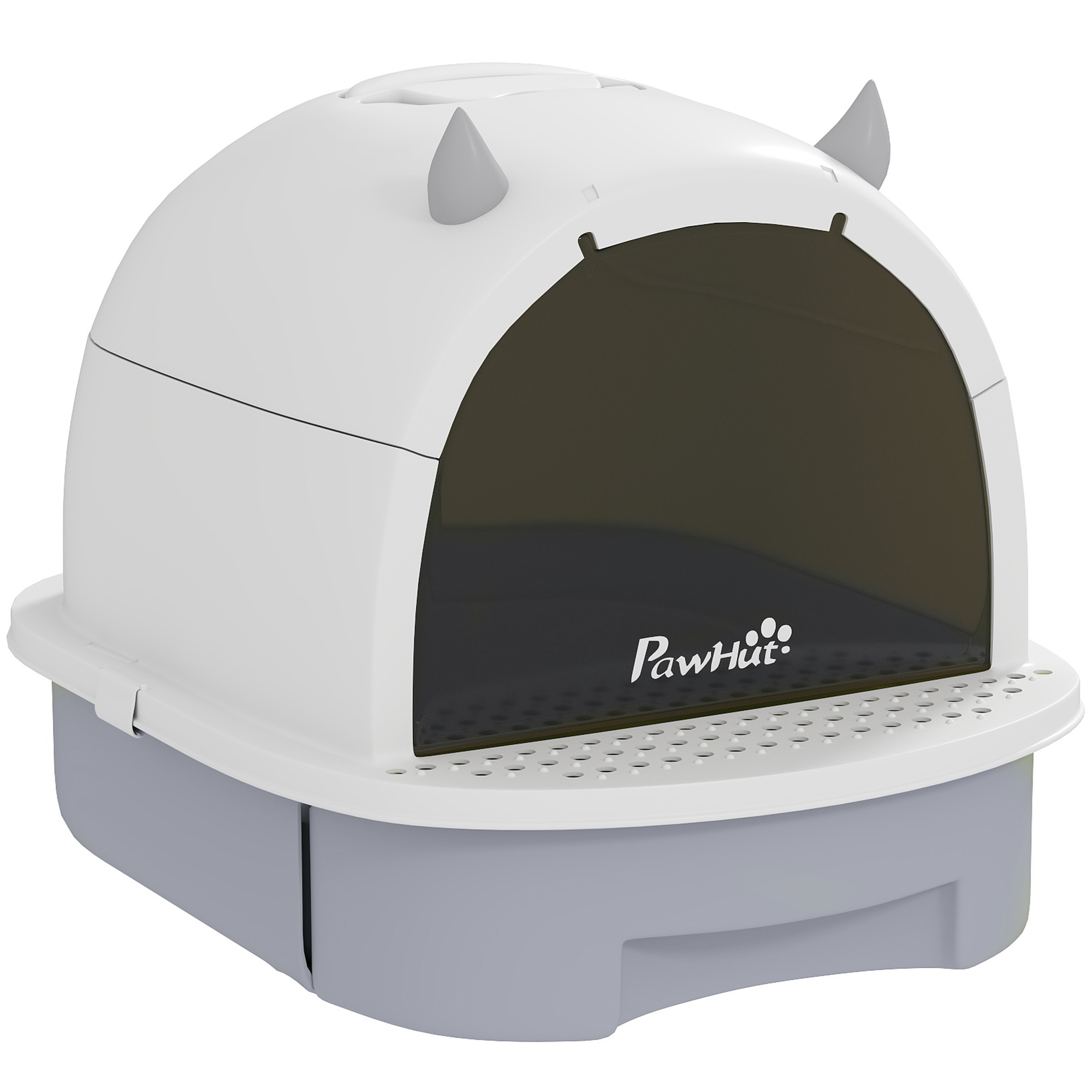 PawHut Katzenklo mit Deckel Katzentoilette mit Schaufel Bodenschublade Leckagepedal Katzentoilette für Katzen bis 5 kg 40,5 x 52 x 39 cm Grau Aosom