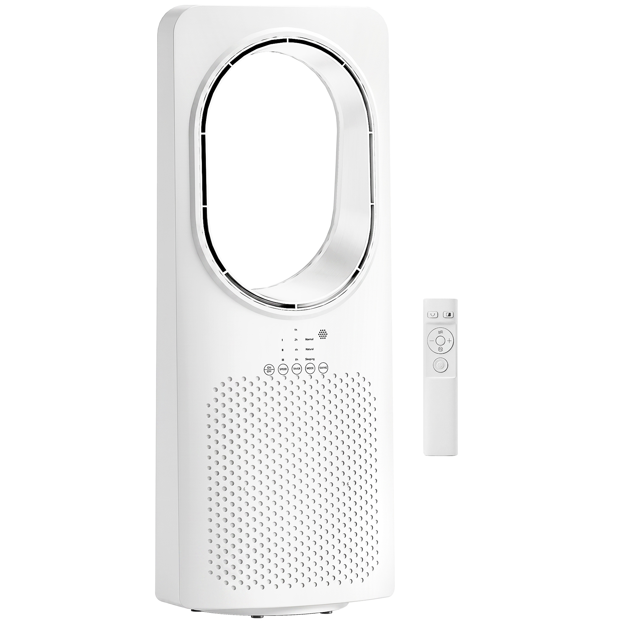 HOMCOM Bladeless Turmventilator für Schlafzimmer, 36 dB Standventilator mit 45° Oszillation, 3 Geschwindigkeiten, 3 Modi, 15-Stunden-Timer, Fernbedienung, Weiß   Aosom