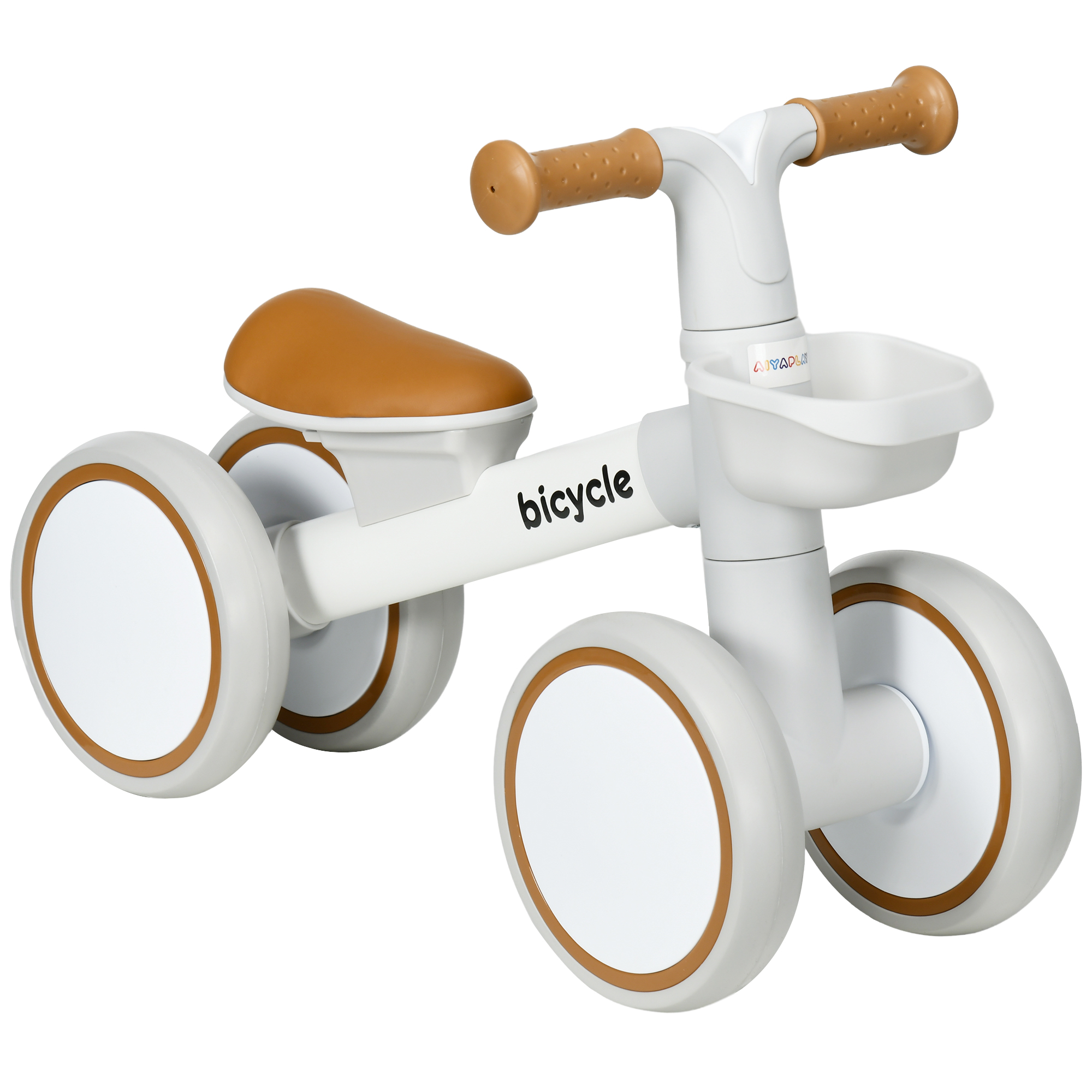 AIYAPLAY Kinder Laufrad Balance Bike ab 1 Jahr, rutschfest mit TPU-Rädern, keine Schrauben, ideales Geschenk für Jungen & Mädchen, Braun-Weiß 56x27x39 cm Aosom.de