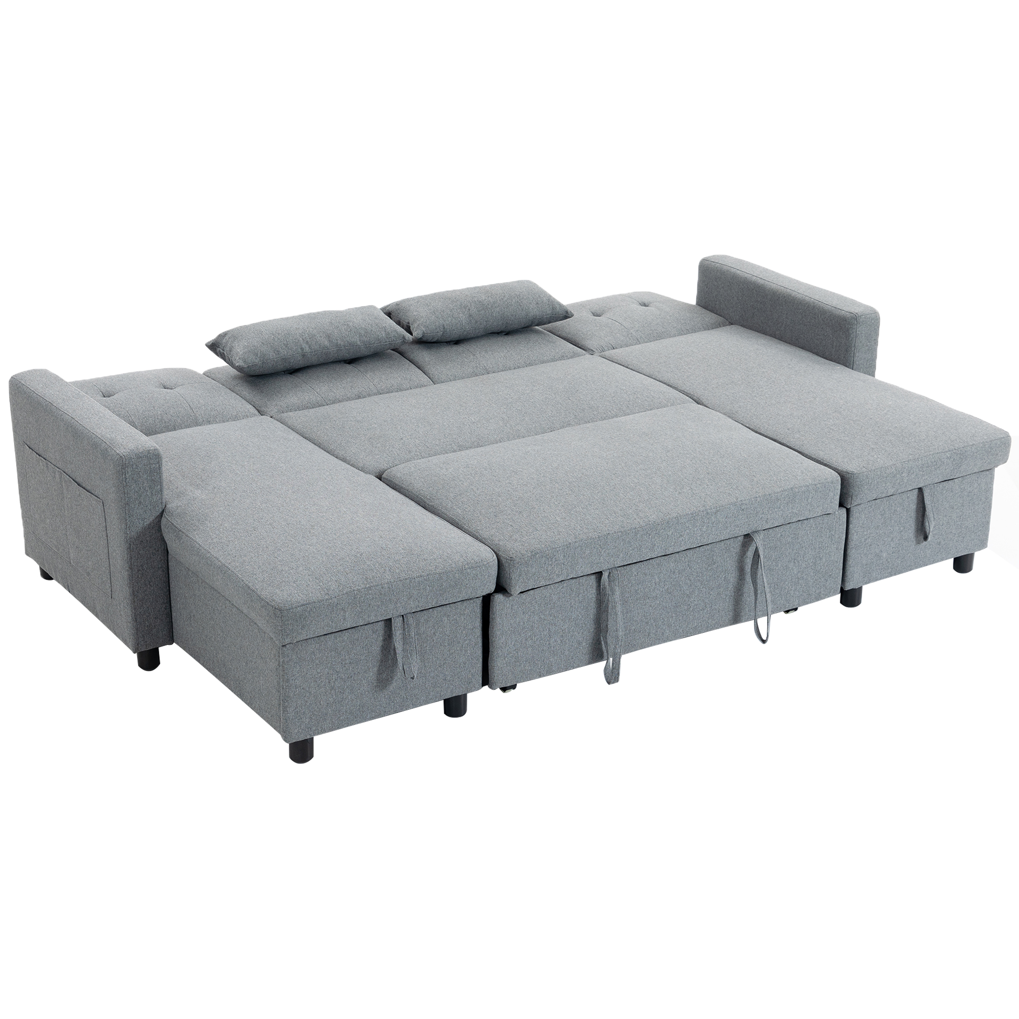 HOMCOM Ecksofa mit Schlaffunktion und Bettkasten U-Form 4-Sitzer Sofa Ausziehbares 3 in 1 Schlafsofa mit Chaiselongue, Verstellbarer Rückenlehne, Kissen, Leinenoptik Schlafcouch für Wohnzimmer, Grau Aosom