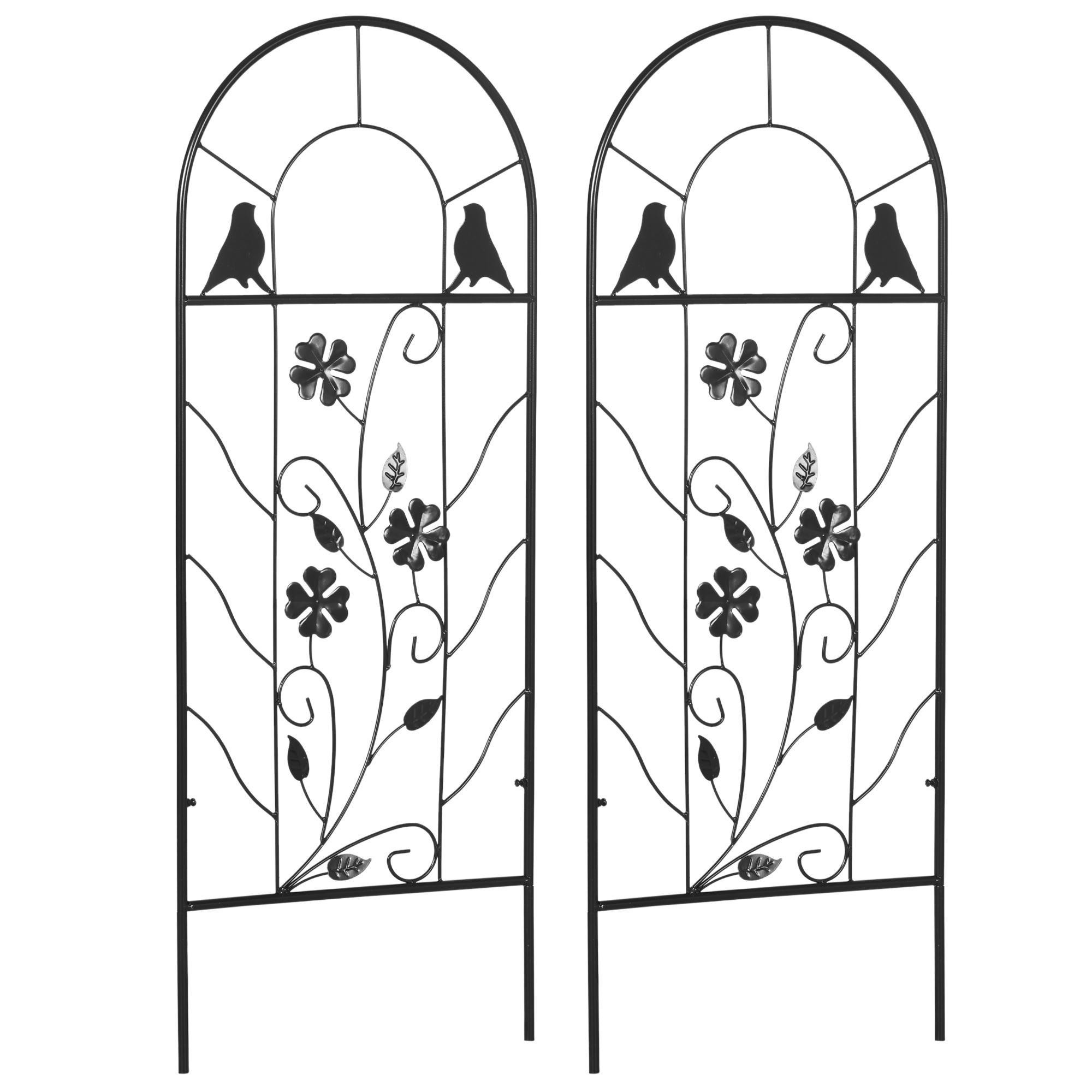 Outsunny 2-Set Rankgitter Garten 38B x 98H cm aus Metall mit Kleeblatt- und Vogelformen für Kletterpflanzen rostfrei Schwarz für Garten Balkon Hof   Aosom.de