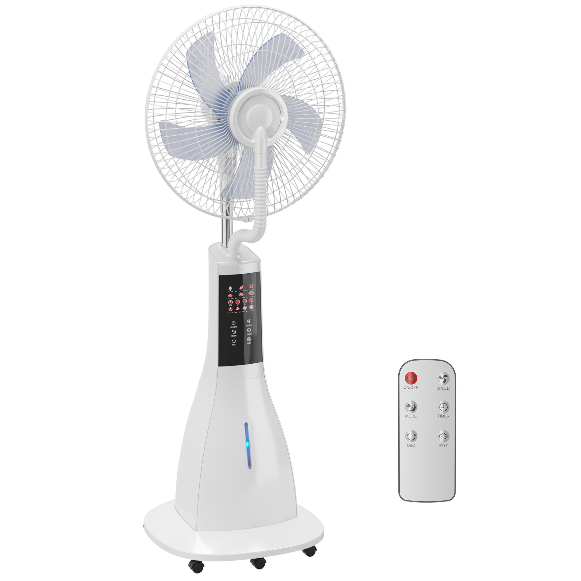 HOMCOM Ventilator mit Wasserkühlung, Luftbefeuchter, Standventilator mit Sprühnebel, 3 Modi, Fernbedienung, Timer, Oszillierend und 3 Geschwindigkeitsstufen 90W, Weiß   Aosom