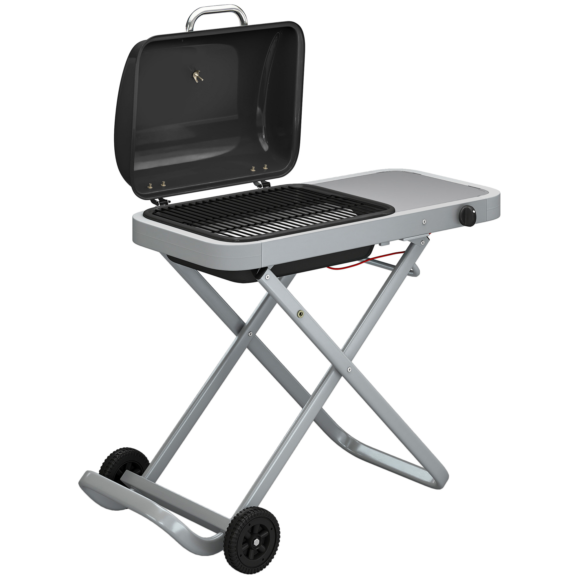 Outsunny Tragbarer Gasgrill 1 Brenner 2,5kW Grillwagen mit Faltbarem Rollwagen Grillrost Seitentisch Deckel Thermometer Fettauffangschale Tischgrill Outdoor Tischgasgrill für BBQ Camping Garten   Aosom